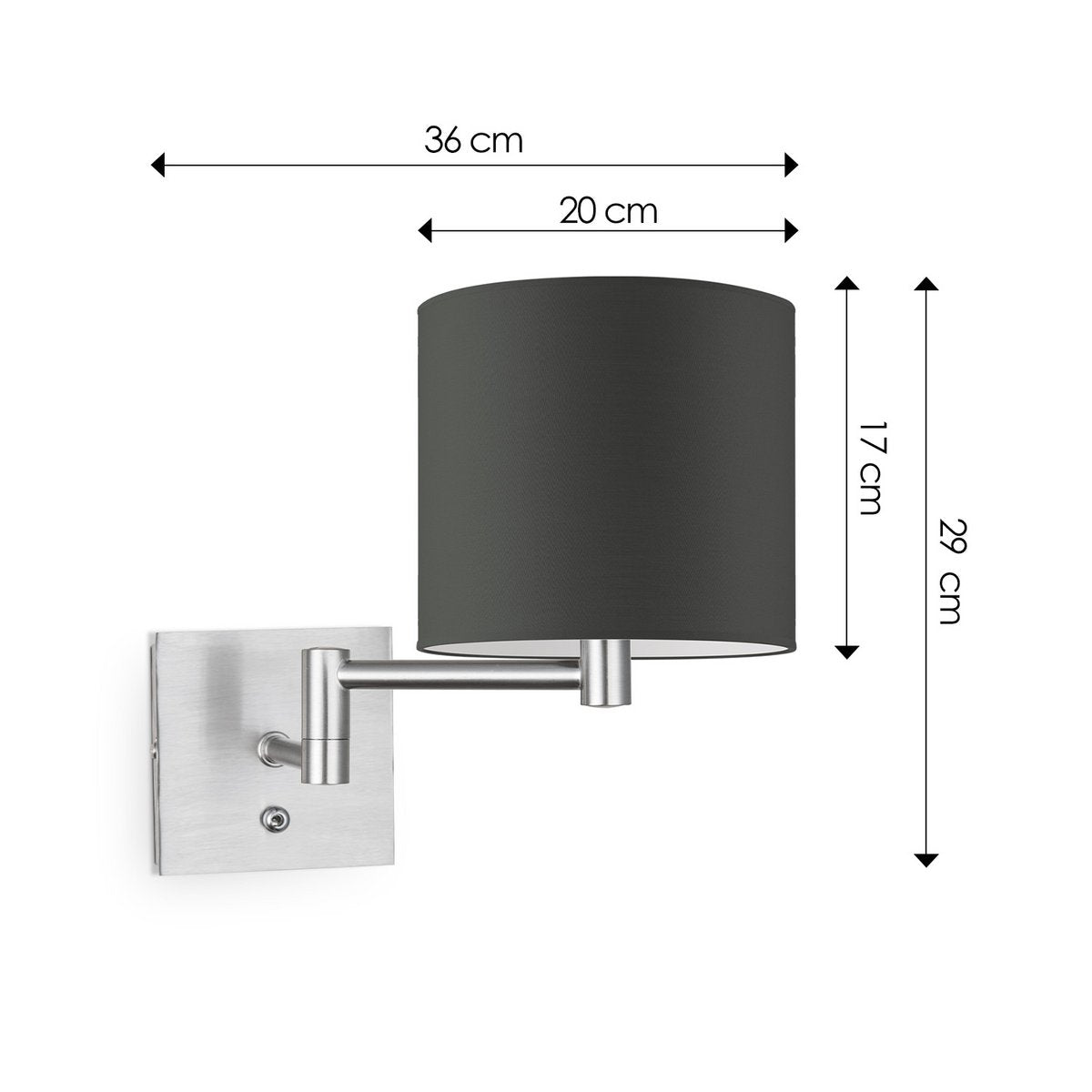 Wandlamp - Swing, E27, antraciet Lampenkap 20x17cm