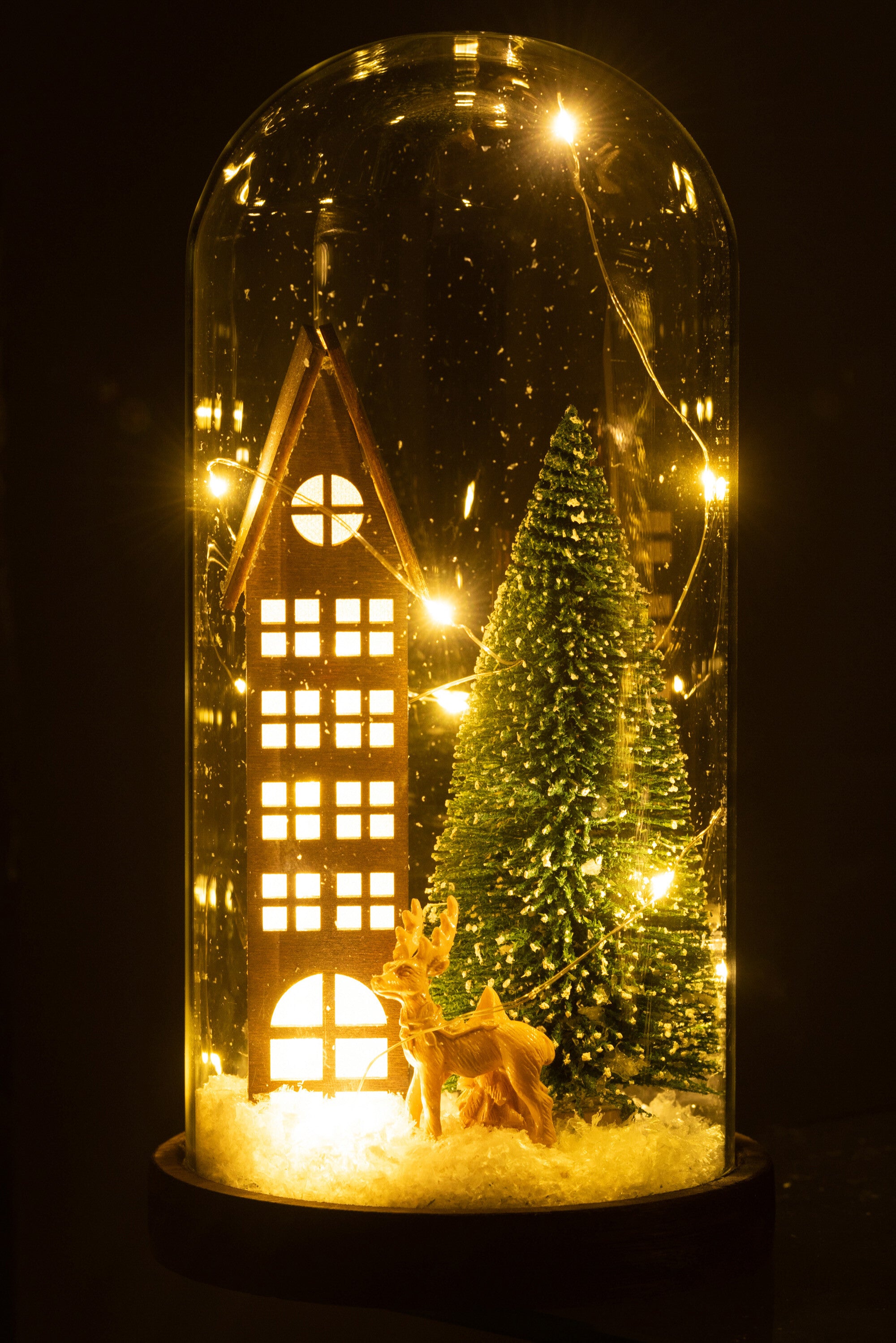 J-Line Stolp Hoog Led Huis Glas/Hout Dark Brown/Green Large