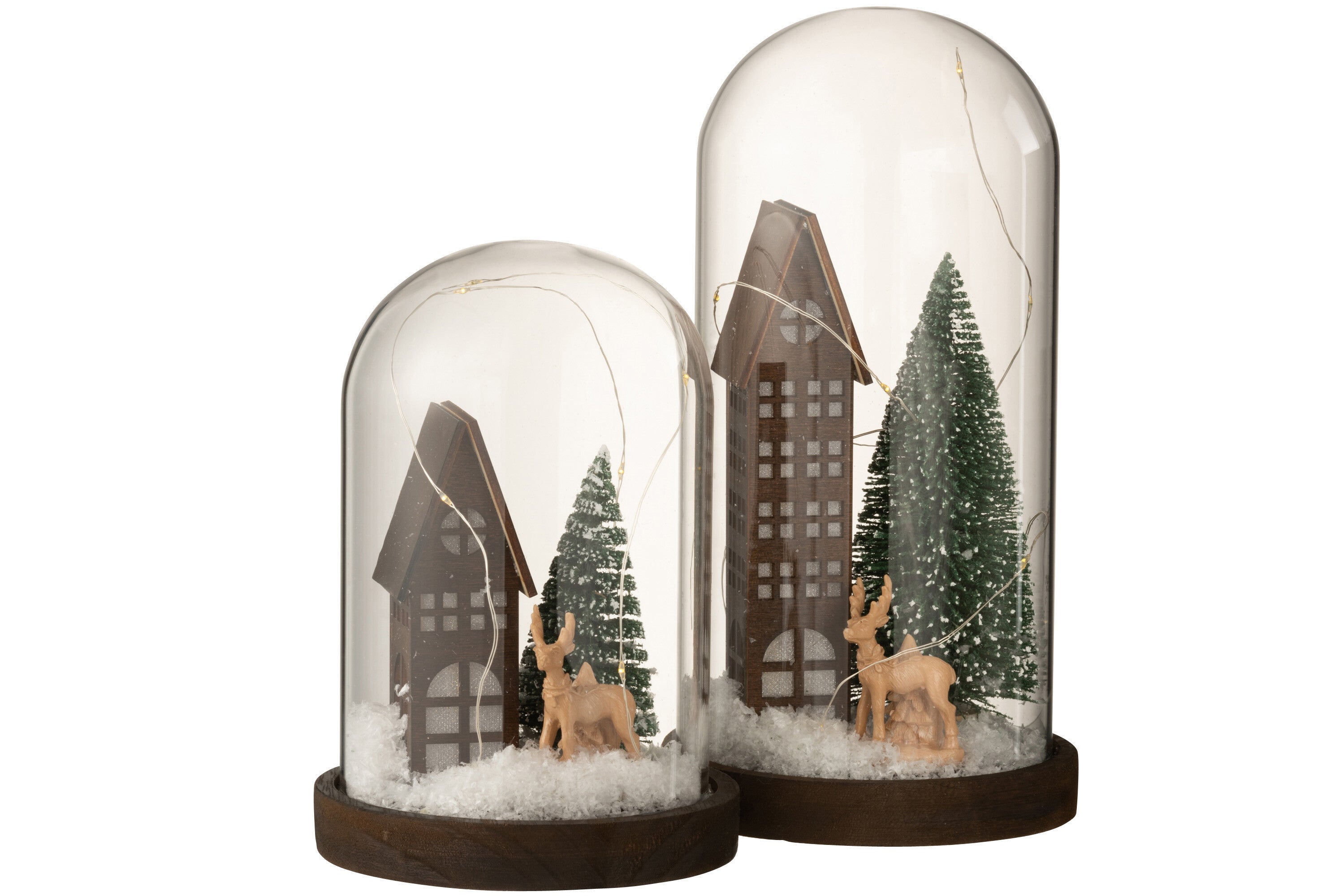 J-Line Stolp Hoog Led Huis Glas/Hout Dark Brown/Green Large