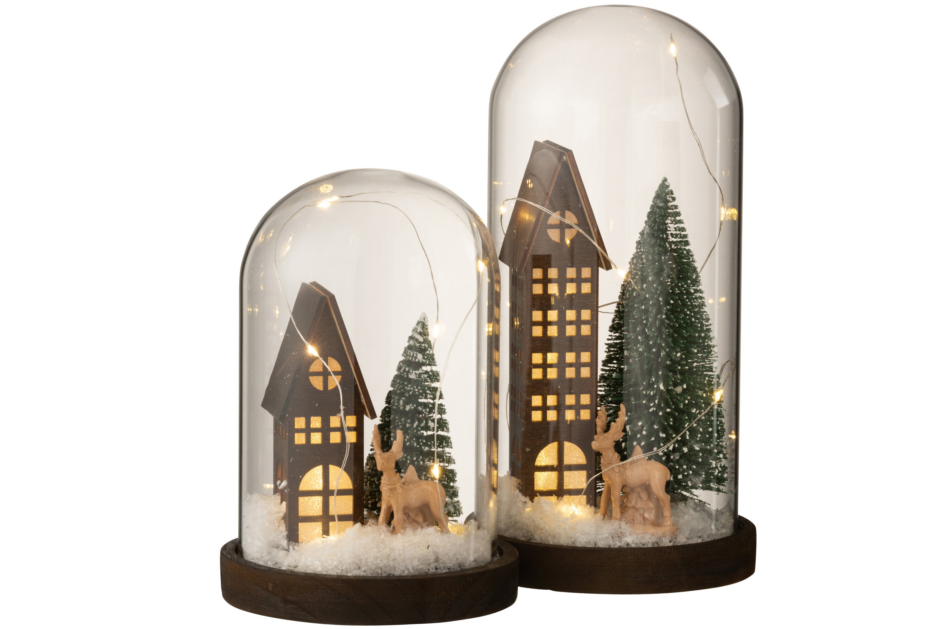 J-Line Stolp Hoog Led Huis Glas/Hout Dark Brown/Green Large