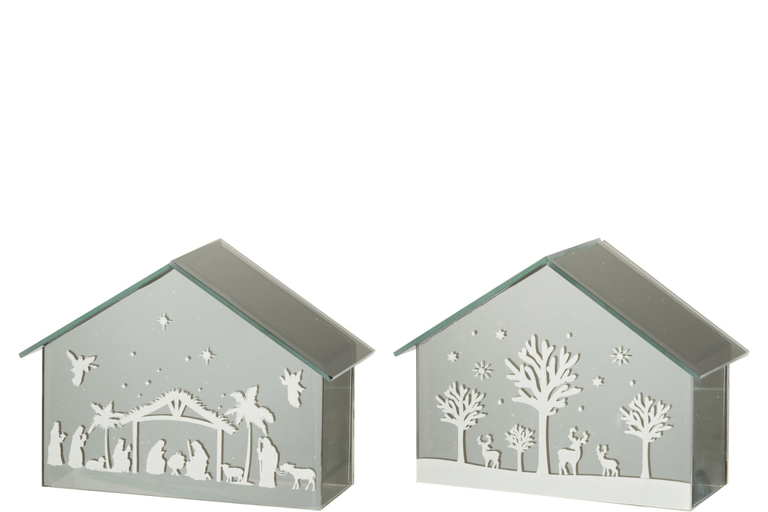 Decoratie Led Huis Bomen + Dieren Glas Goud Assortiment Van 2