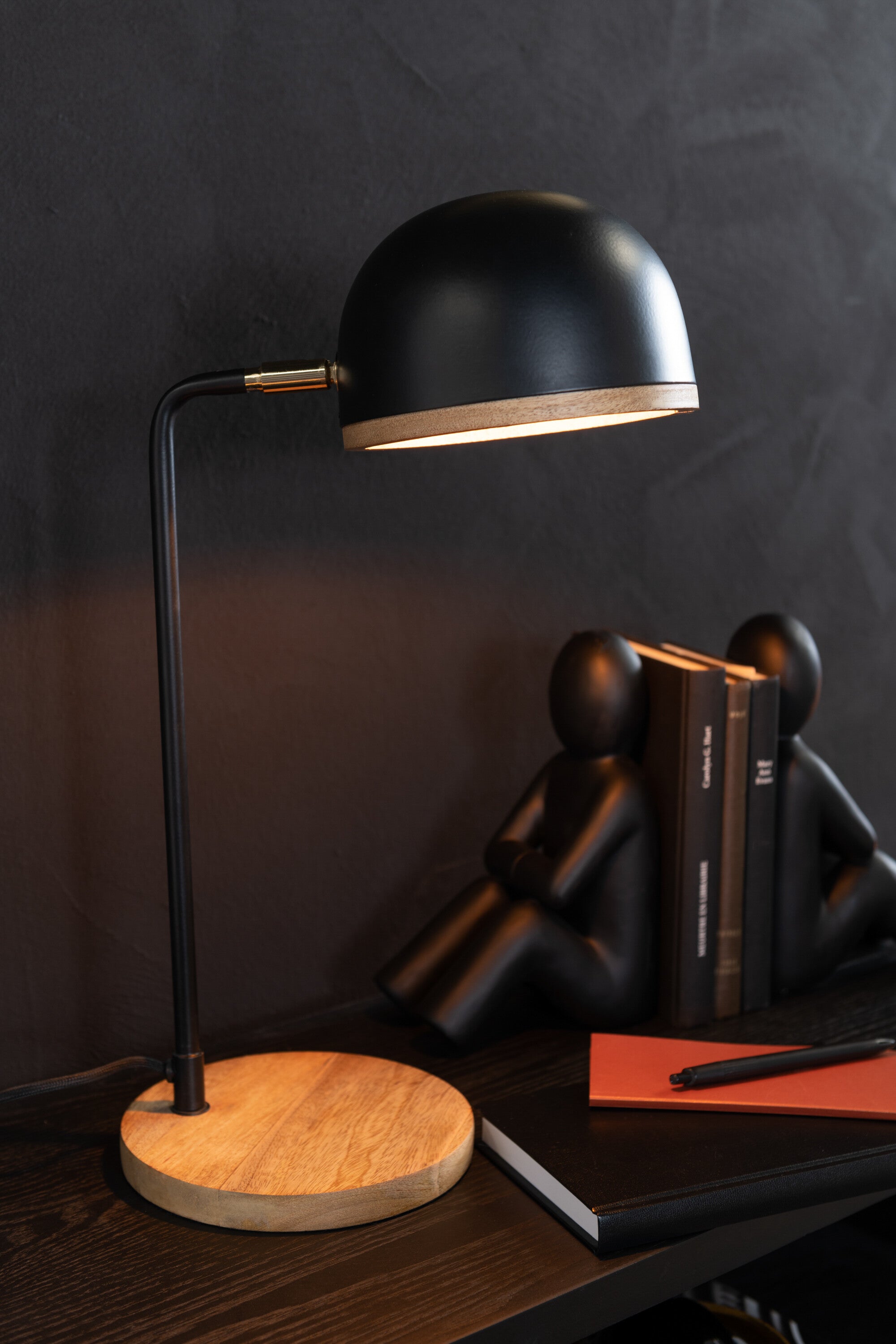 J-Line Tafellamp Evy Ijzer/Hout Zwart/Naturel