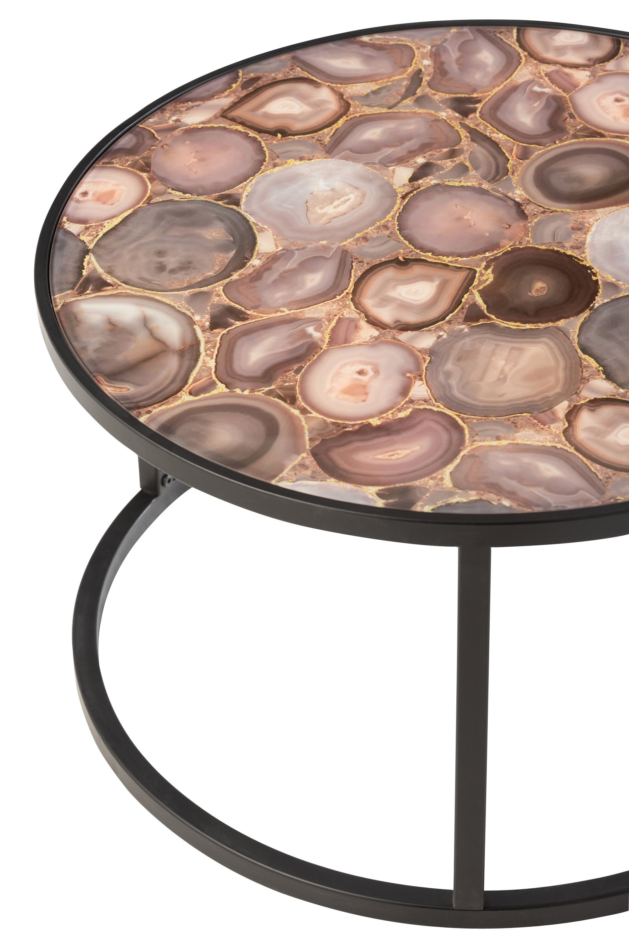 J-Line Salon Tafel Mozaïek Print Rond Glas/Ijzer Mix - 60.00 x 60.00 x 38.00 cm
