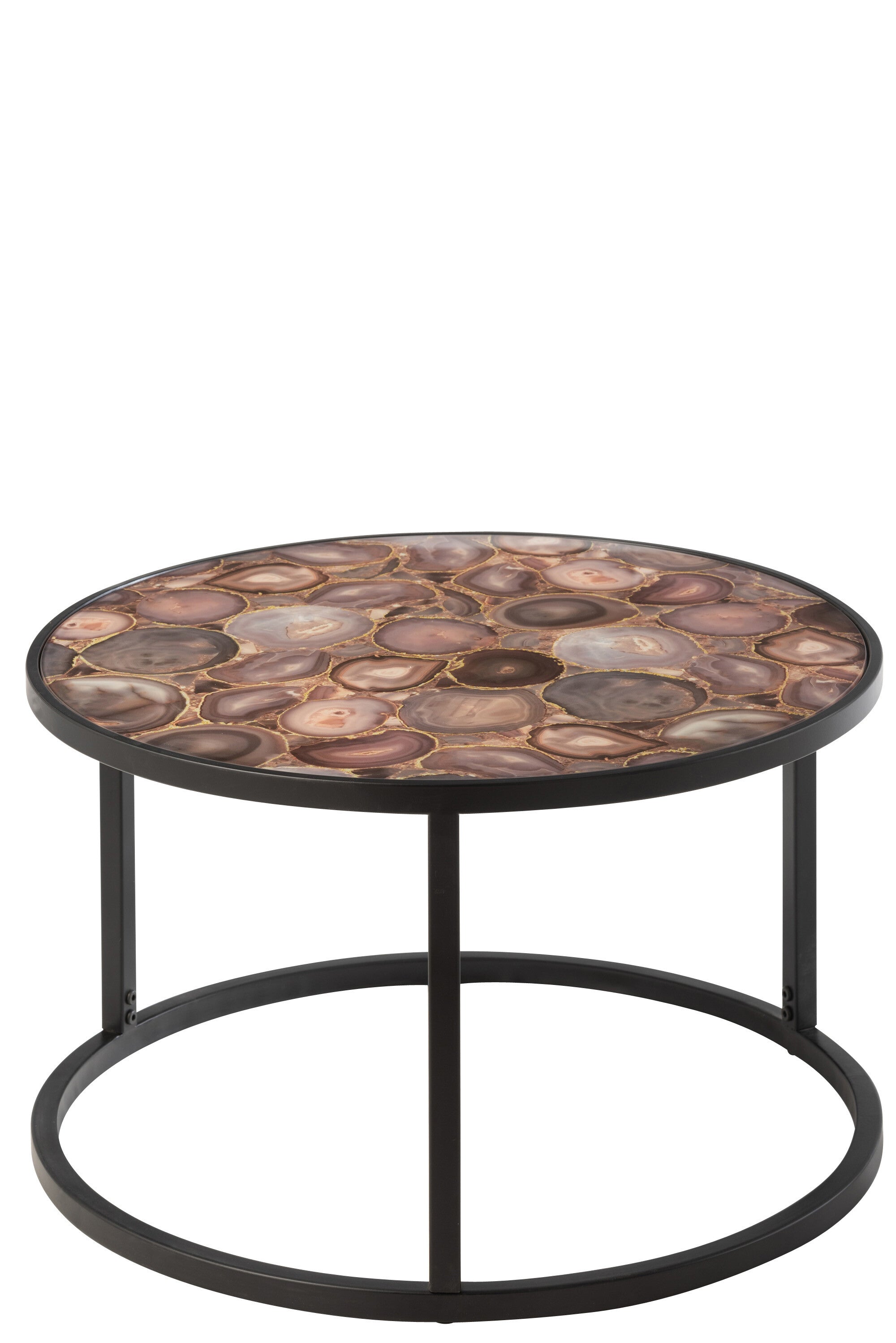 J-Line Salon Tafel Mozaïek Print Rond Glas/Ijzer Mix - 60.00 x 60.00 x 38.00 cm