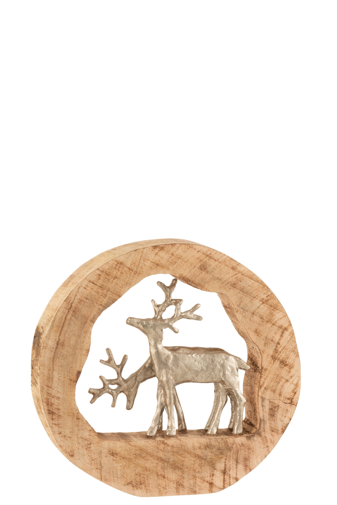 J-Line Figuur Rendier Koppel Aluminium/Mango Hout Naturel/Zilver