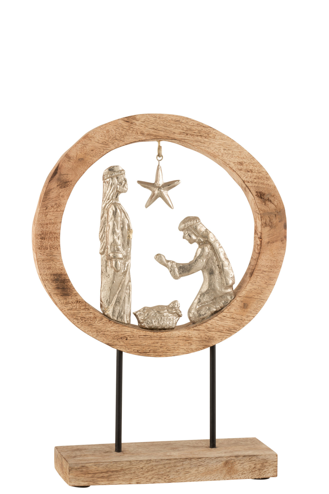 J-Line kerstdecoratie - hout - naturel/zilver