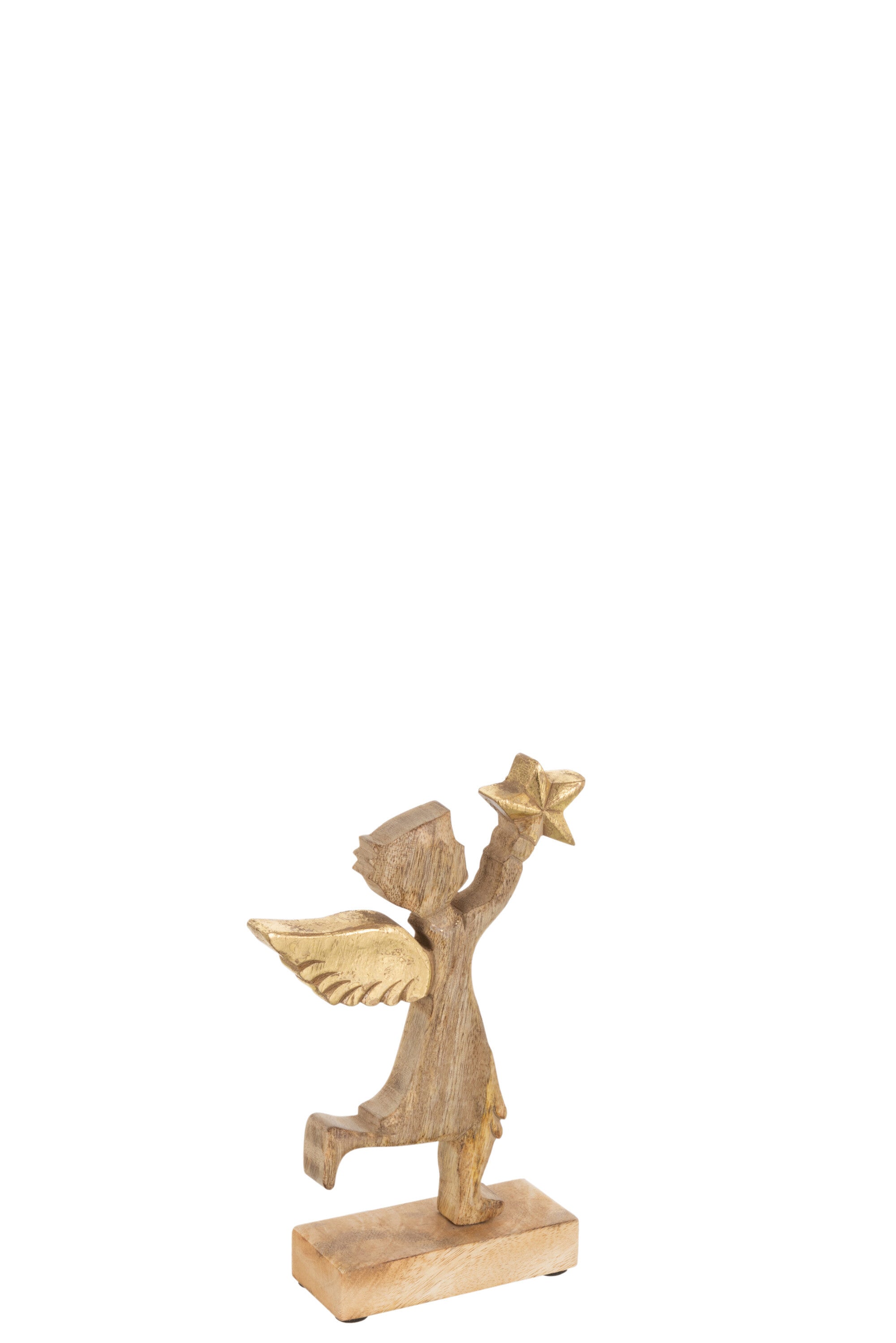 J-Line Engel+Ster Mango Hout Aluminium Naturel/Goud Small