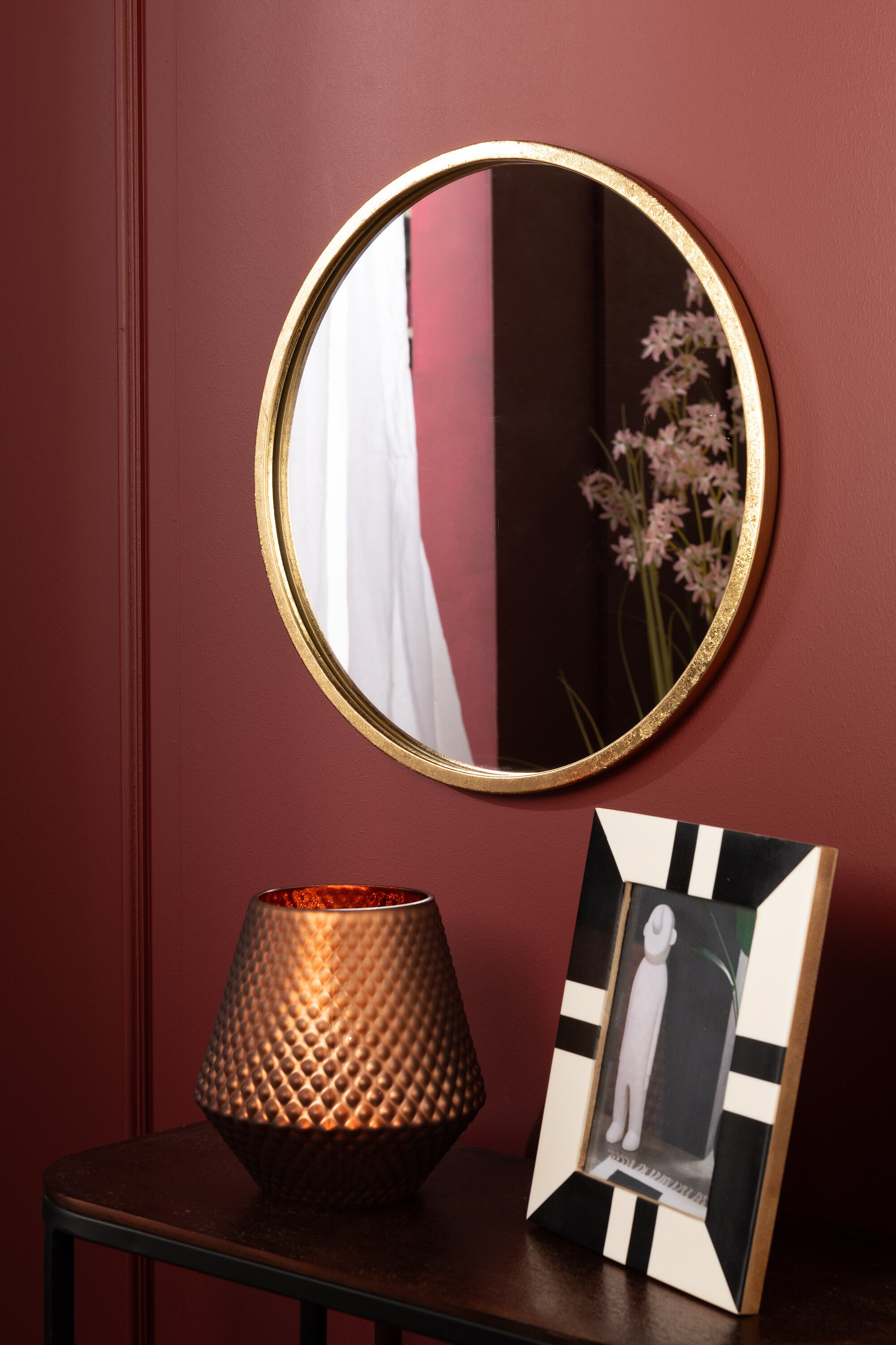 J-Line Spiegel Mona Rond Ijzer/Glas Goud Small - Wandspiegel 40.00 x 40.00 cm