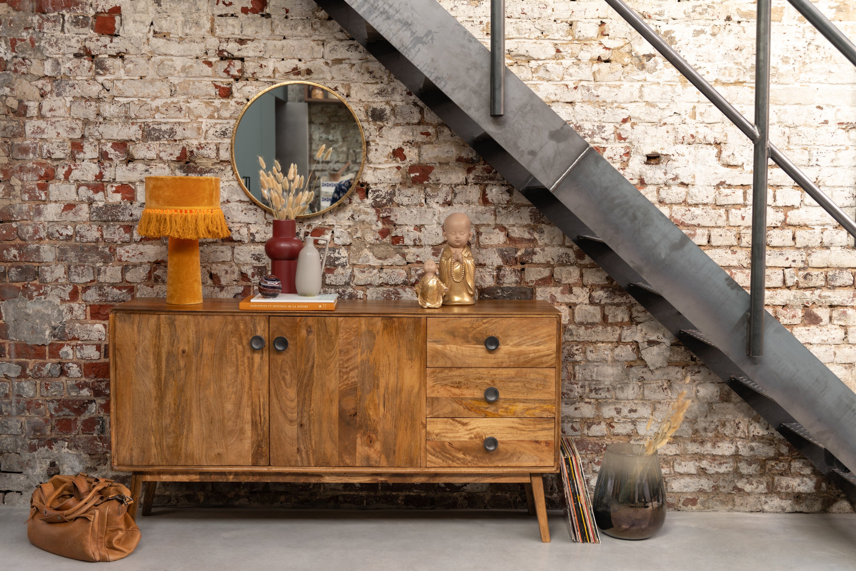 Spiegel Mona Rond IJzer/Glas Goud Groot