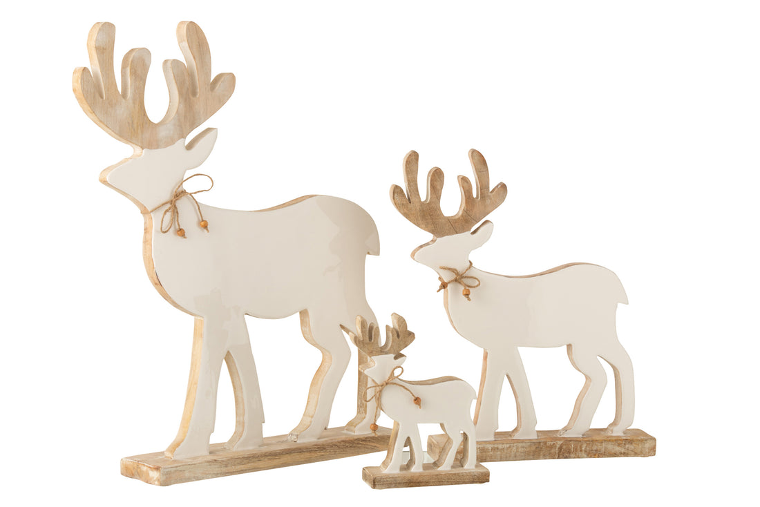 J-Line Rendier Op Voet Mango Hout Wit/White Wash Large