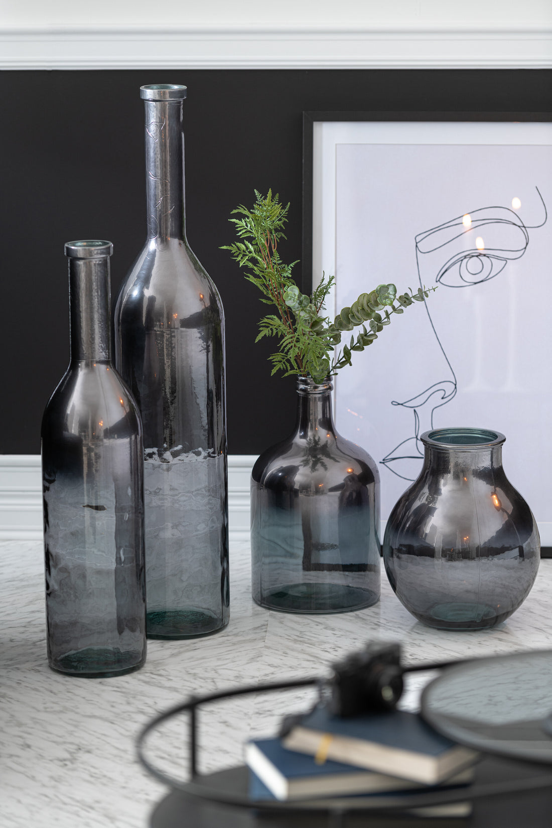 Vaas Fles Glas Metaalgrijs Medium
