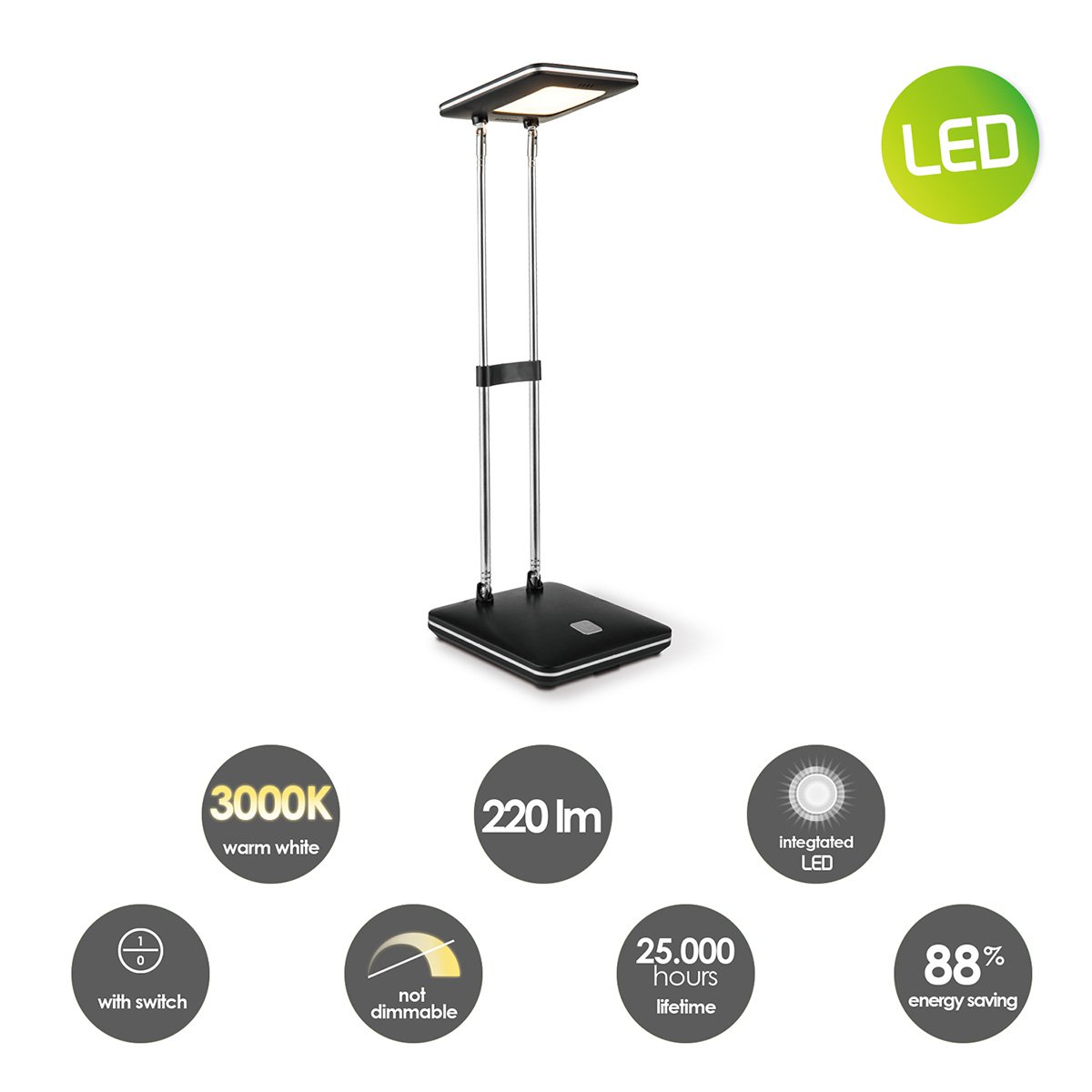 Check Led Bureaulamp 3W Zwart - Verstelbare