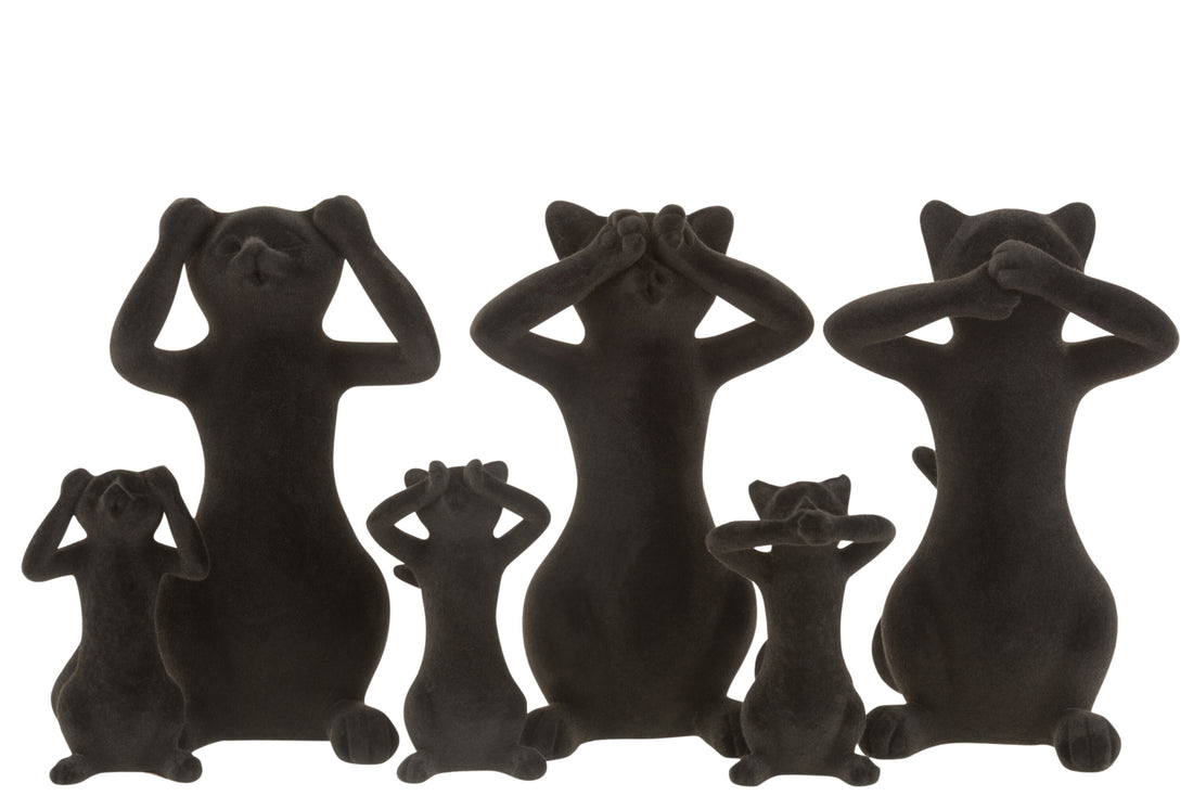 Katten Zien/Horen/Spreken Geen Kwaad Poly Zwart Groot Assortiment Van 3