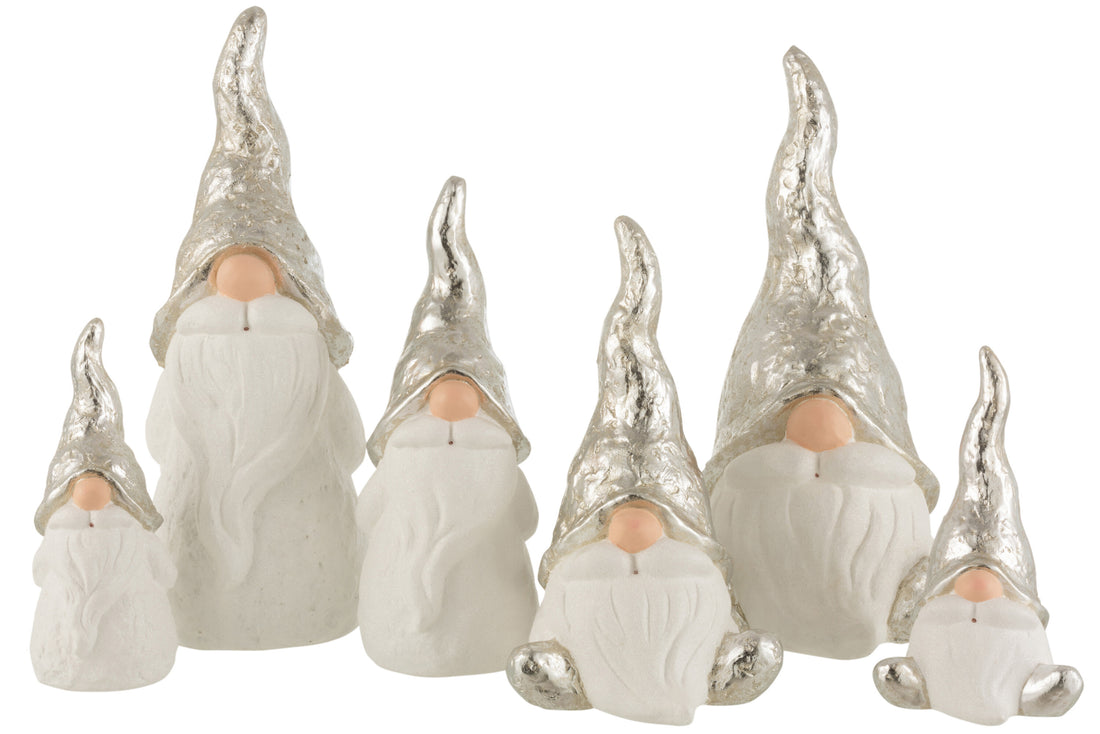 Keramische Kerstman Wit/Zilver Groot Assortiment Van 2