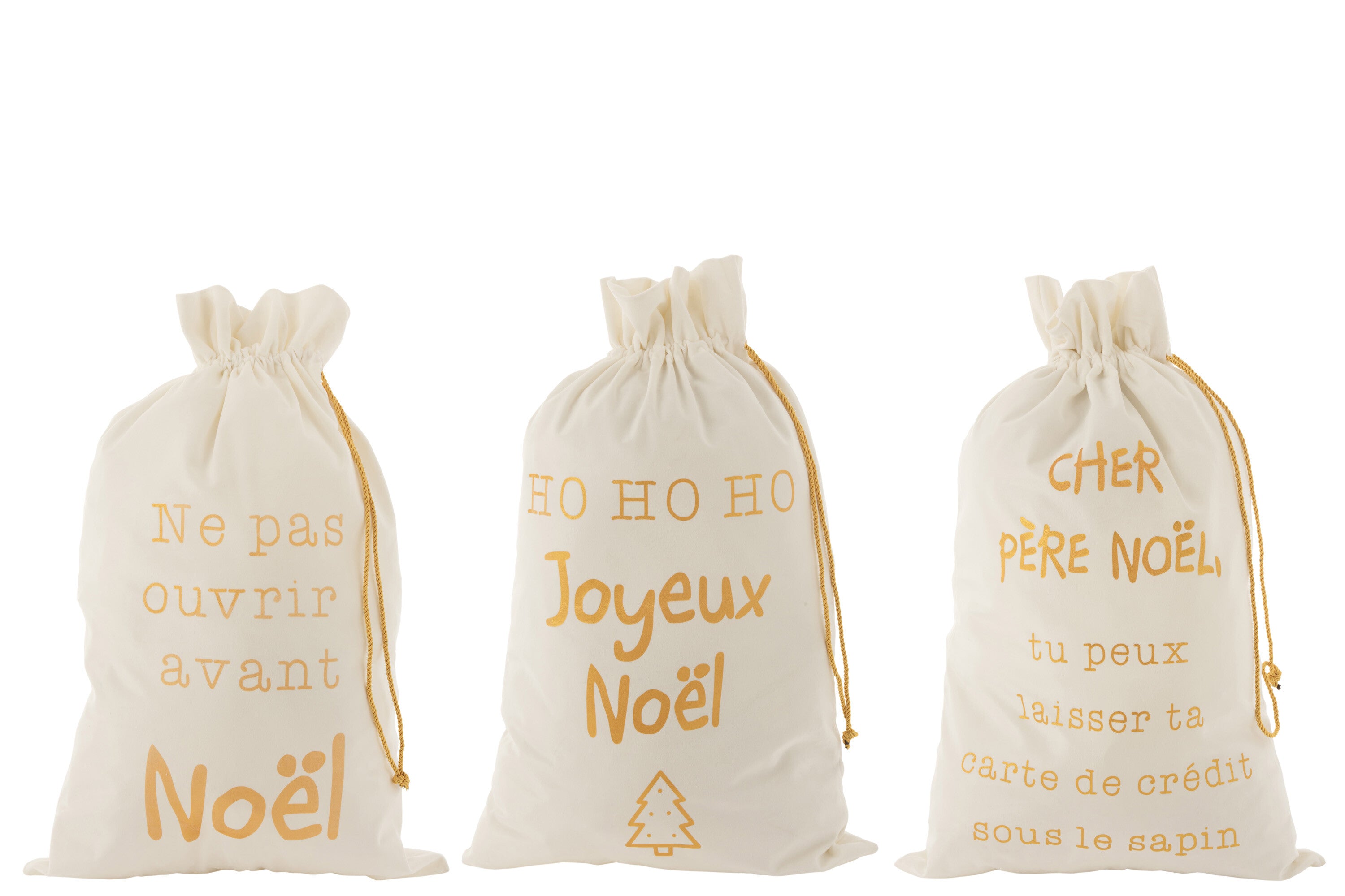 J-Line Bag Christmas French Velvet White/Gold Large Assortment Of 3