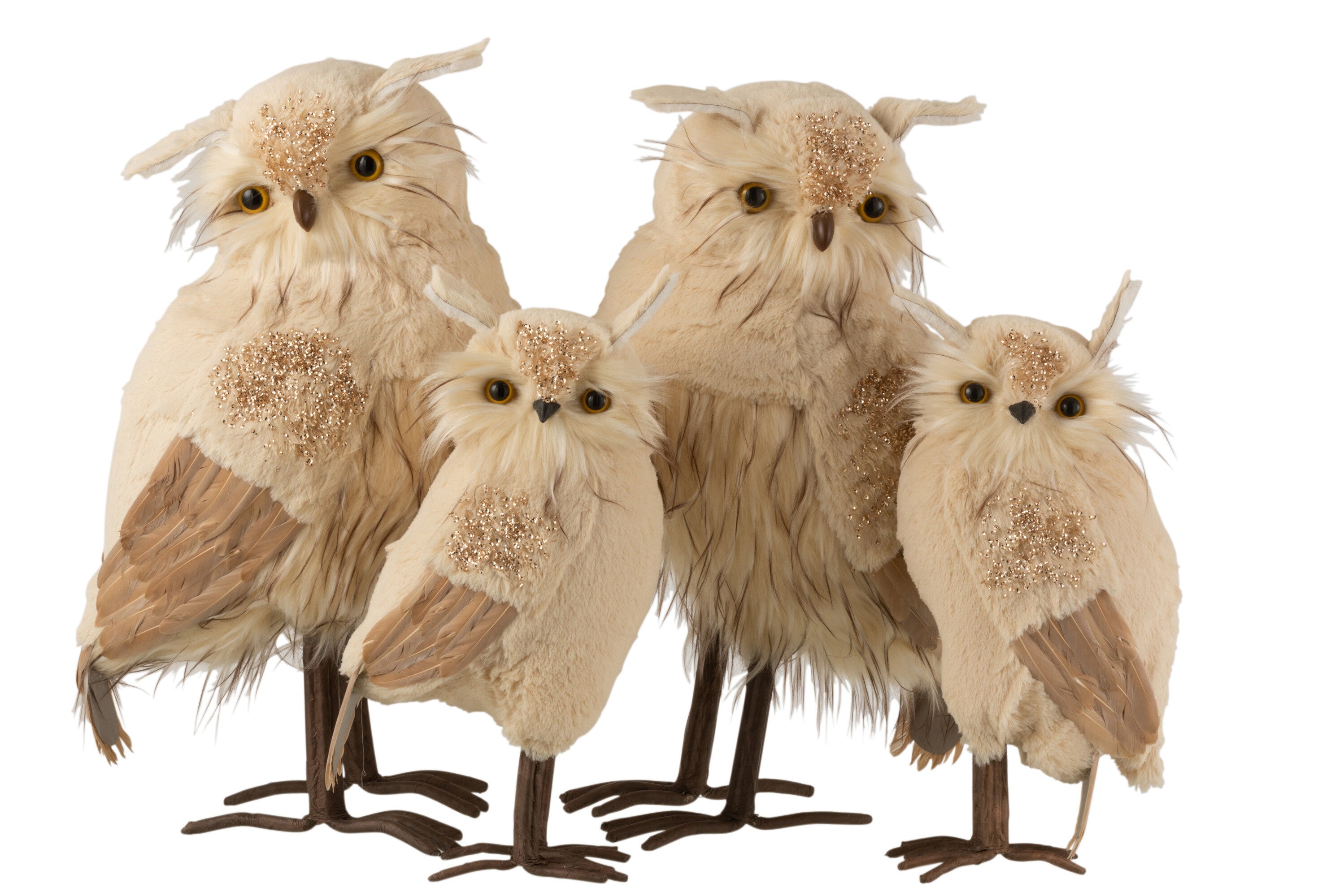 Uil Staande Pluche Glitter Beige/Bruin Groot Assortiment Van 2