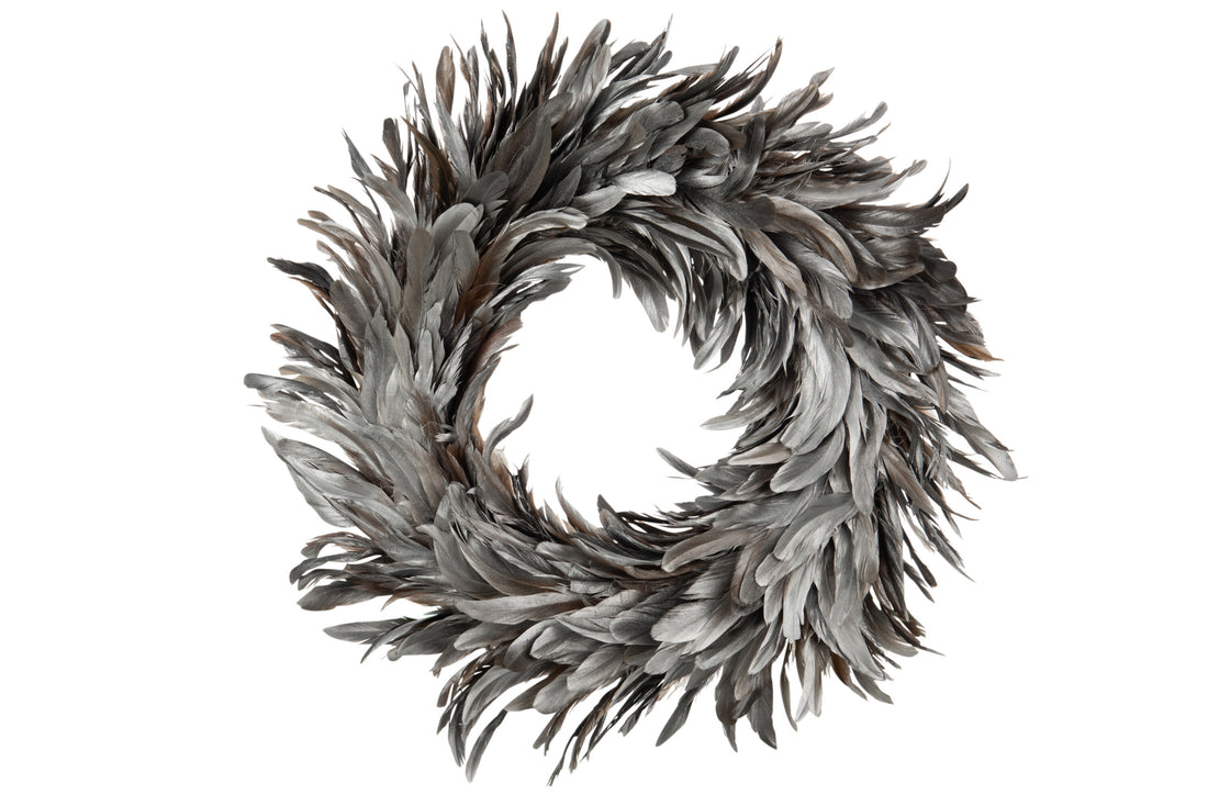 J-Line Krans Deco Losse Veren Zilver