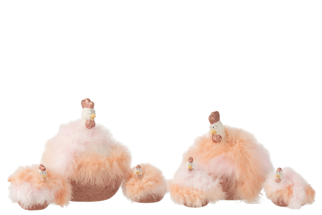 Keramische wit/roze kippenveren L assortiment van 2