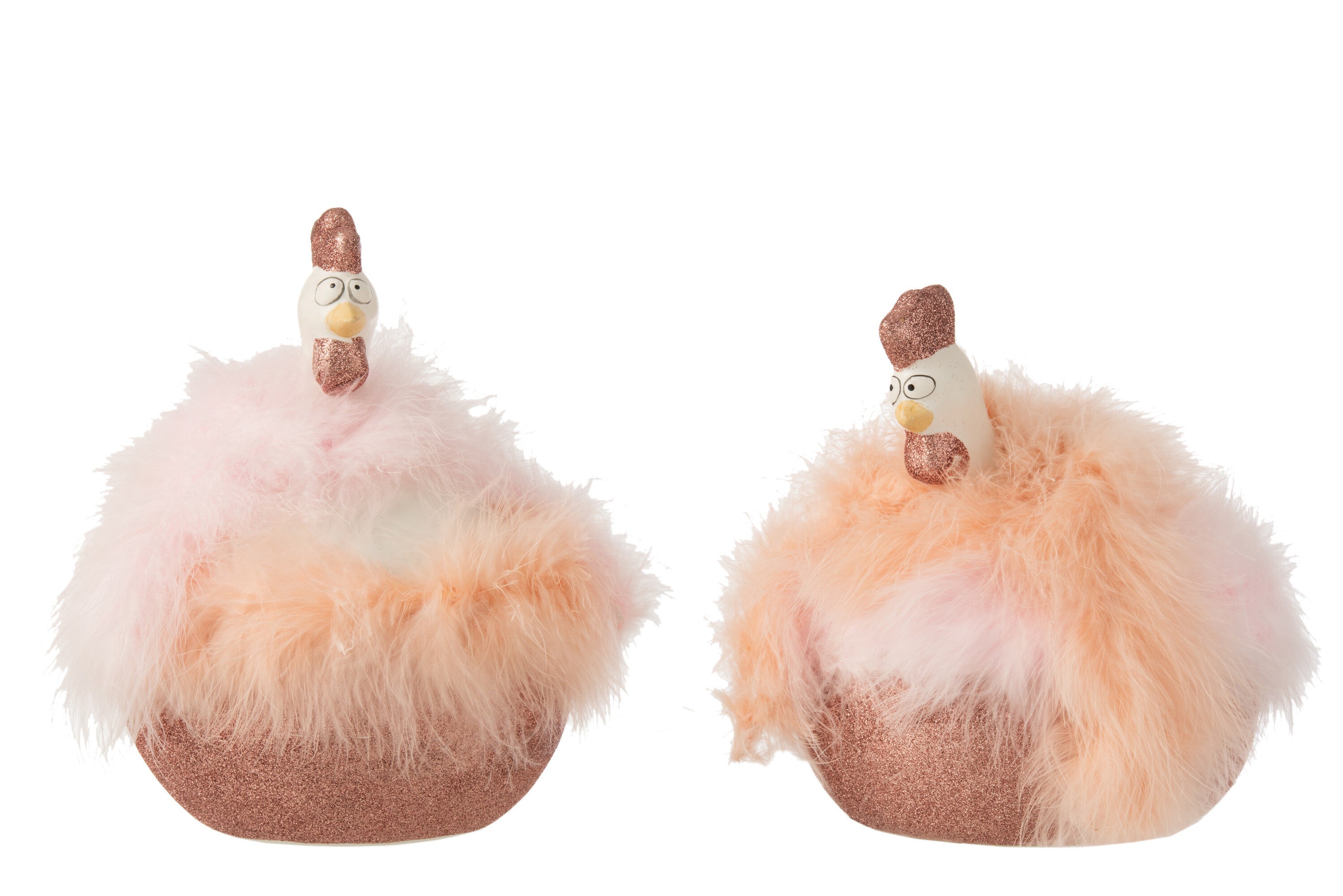 Keramische wit/roze kippenveren L assortiment van 2