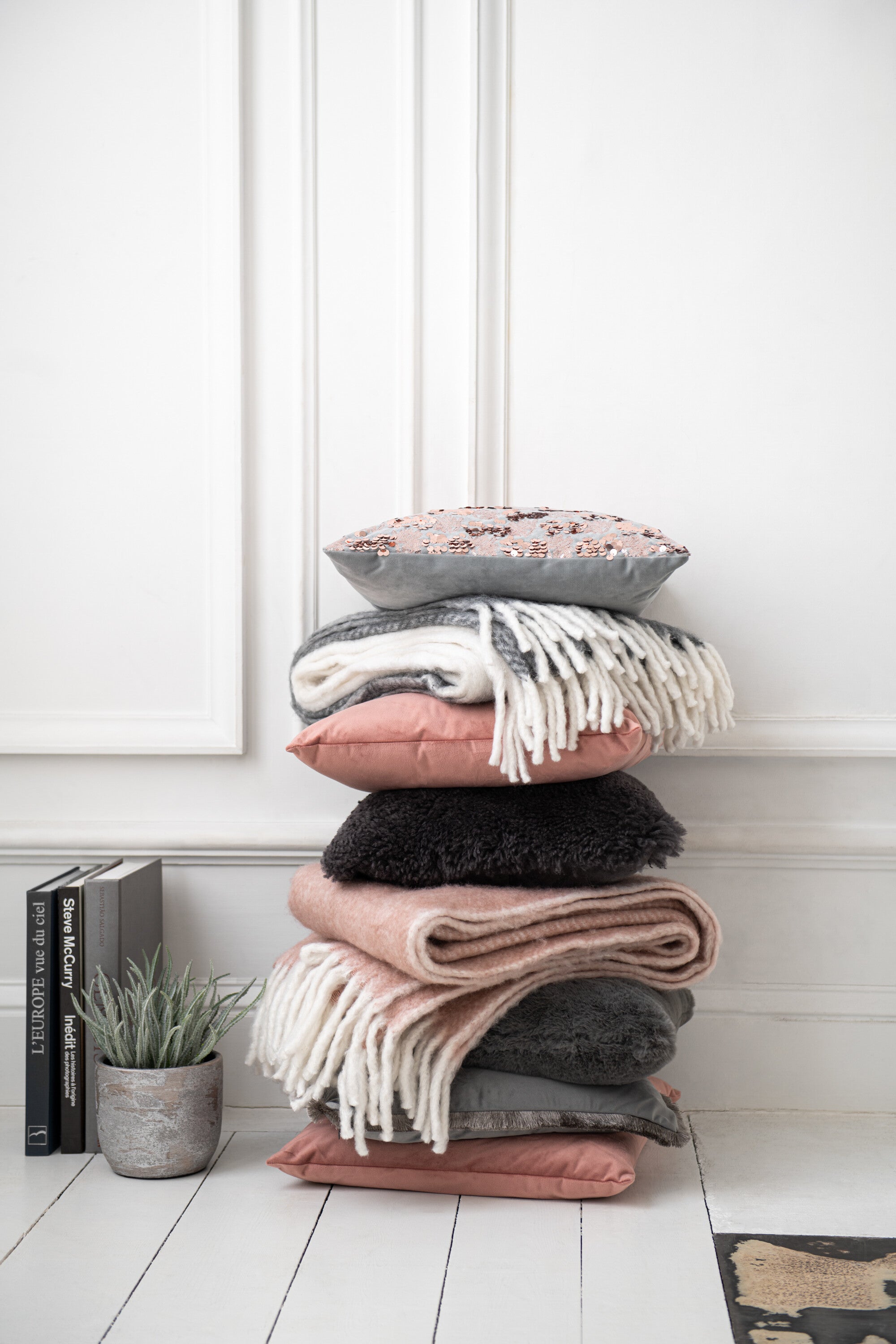 J-Line Plaid - polyester - zwart/ wit - 190 x 136 cm