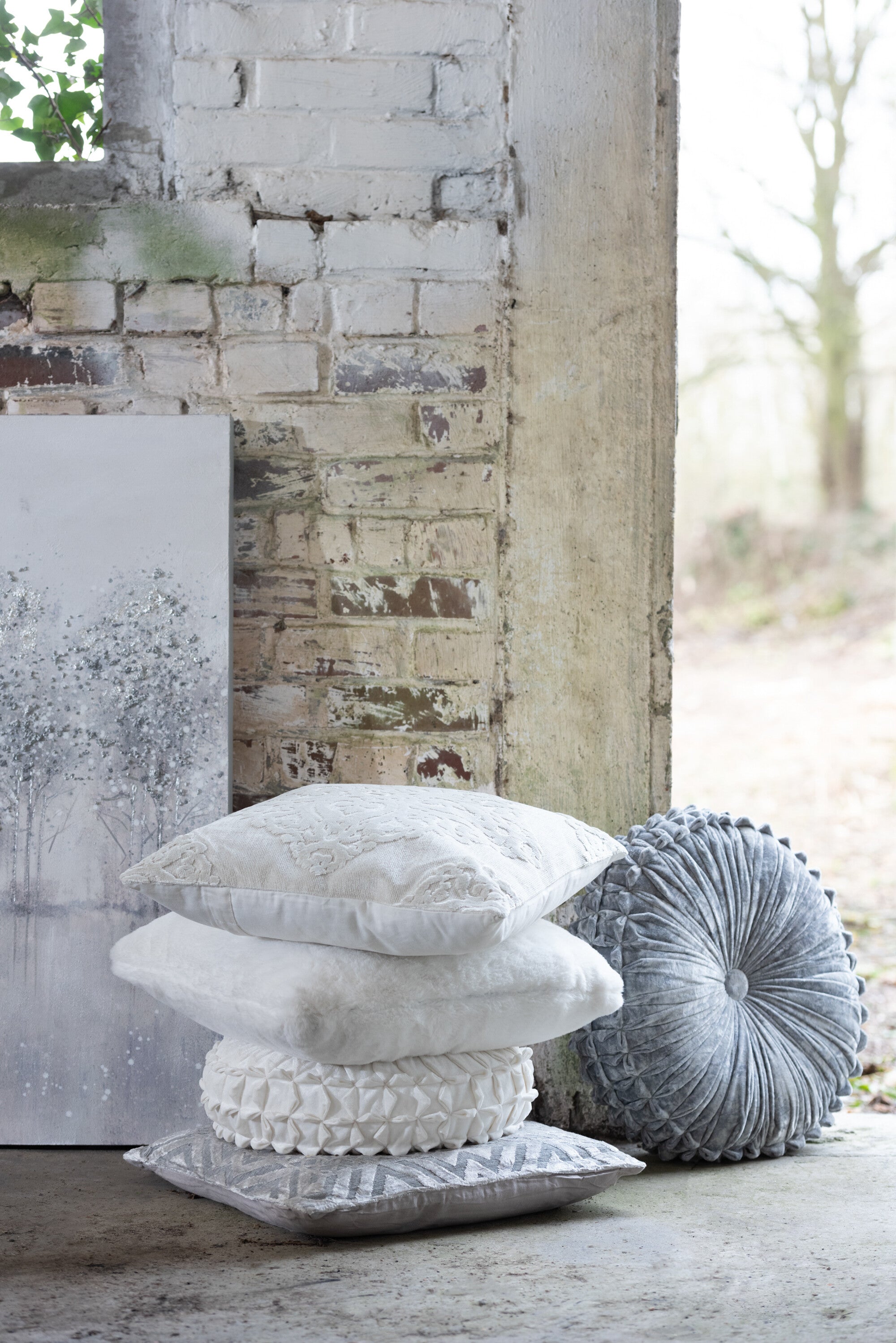 J-Line Kussen Viva Rond Polyester Wit