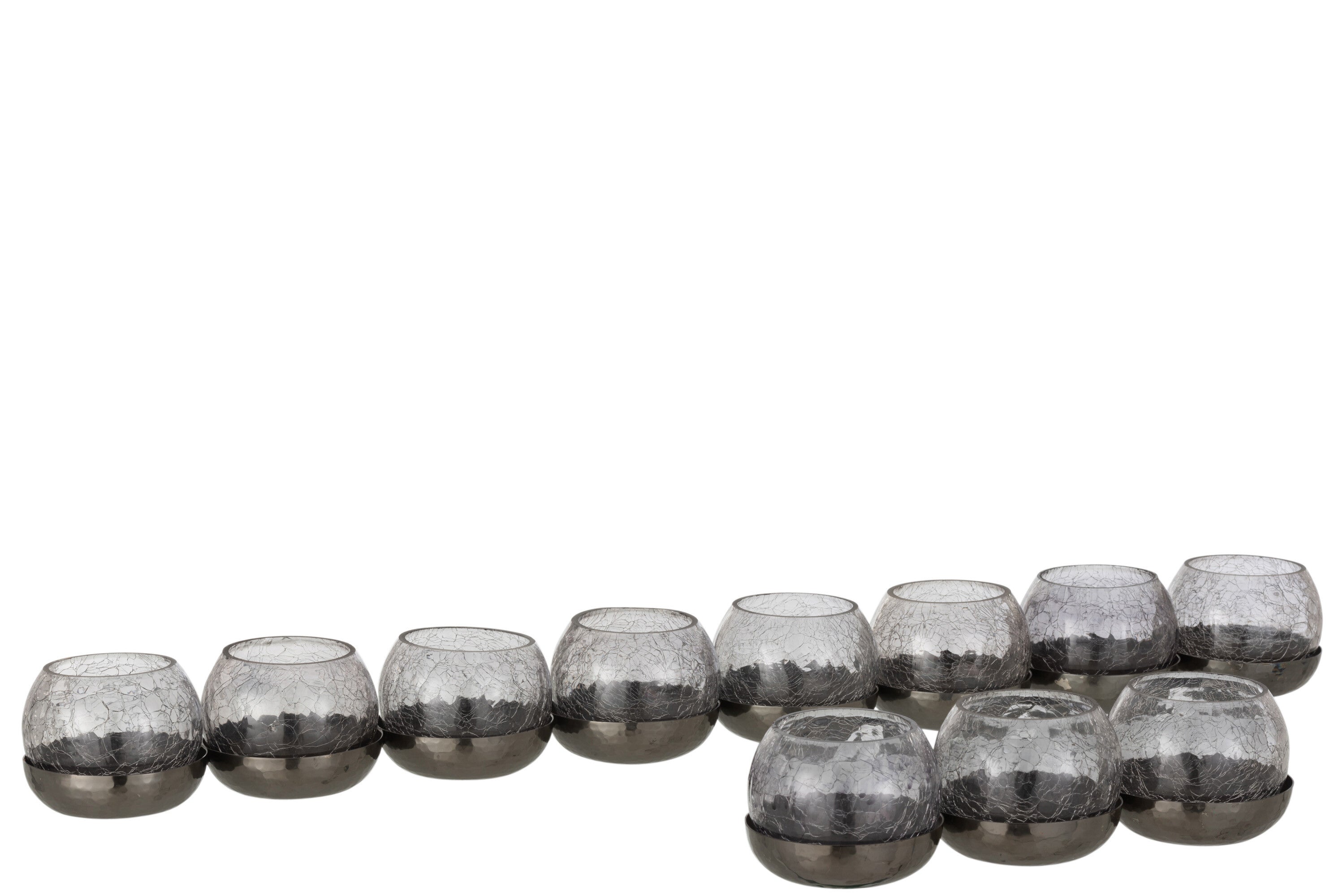 J-Line Theelichthouder 8 Bol Craquele Glas/Stainless Steel Zwart