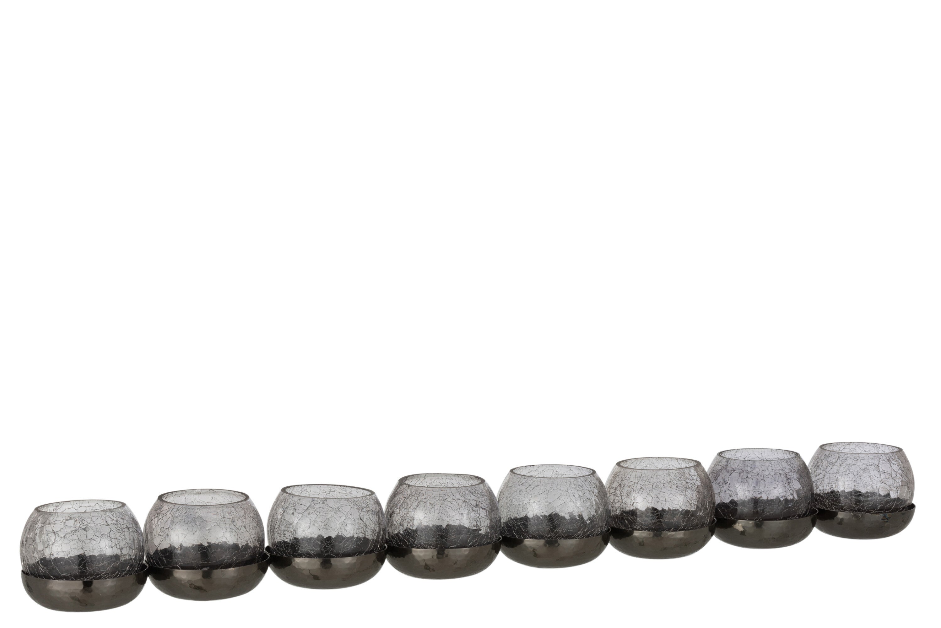 J-Line Theelichthouder 8 Bol Craquele Glas/Stainless Steel Zwart