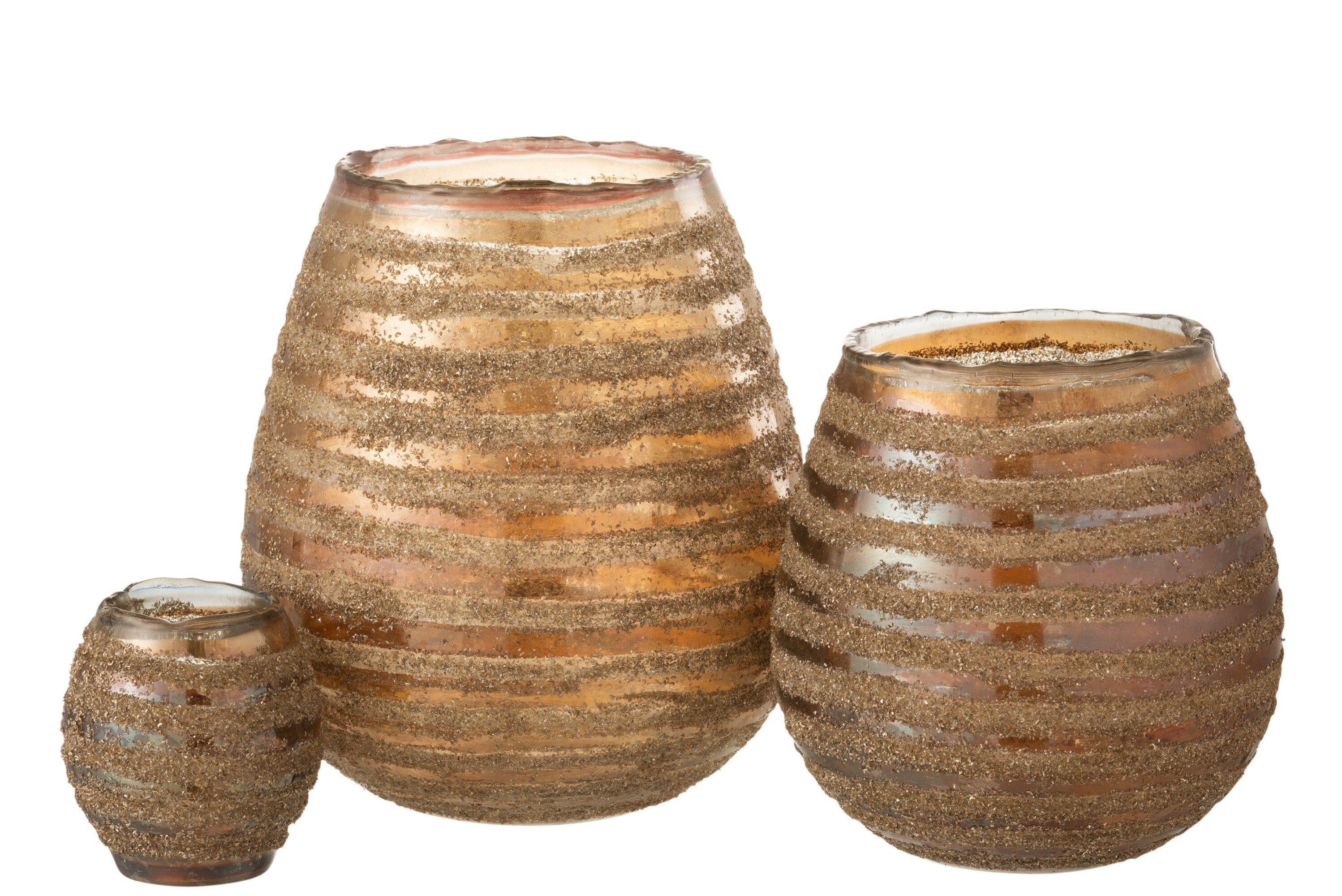 J-Line Theelichthouder Streep Rond Glas Bruin Large