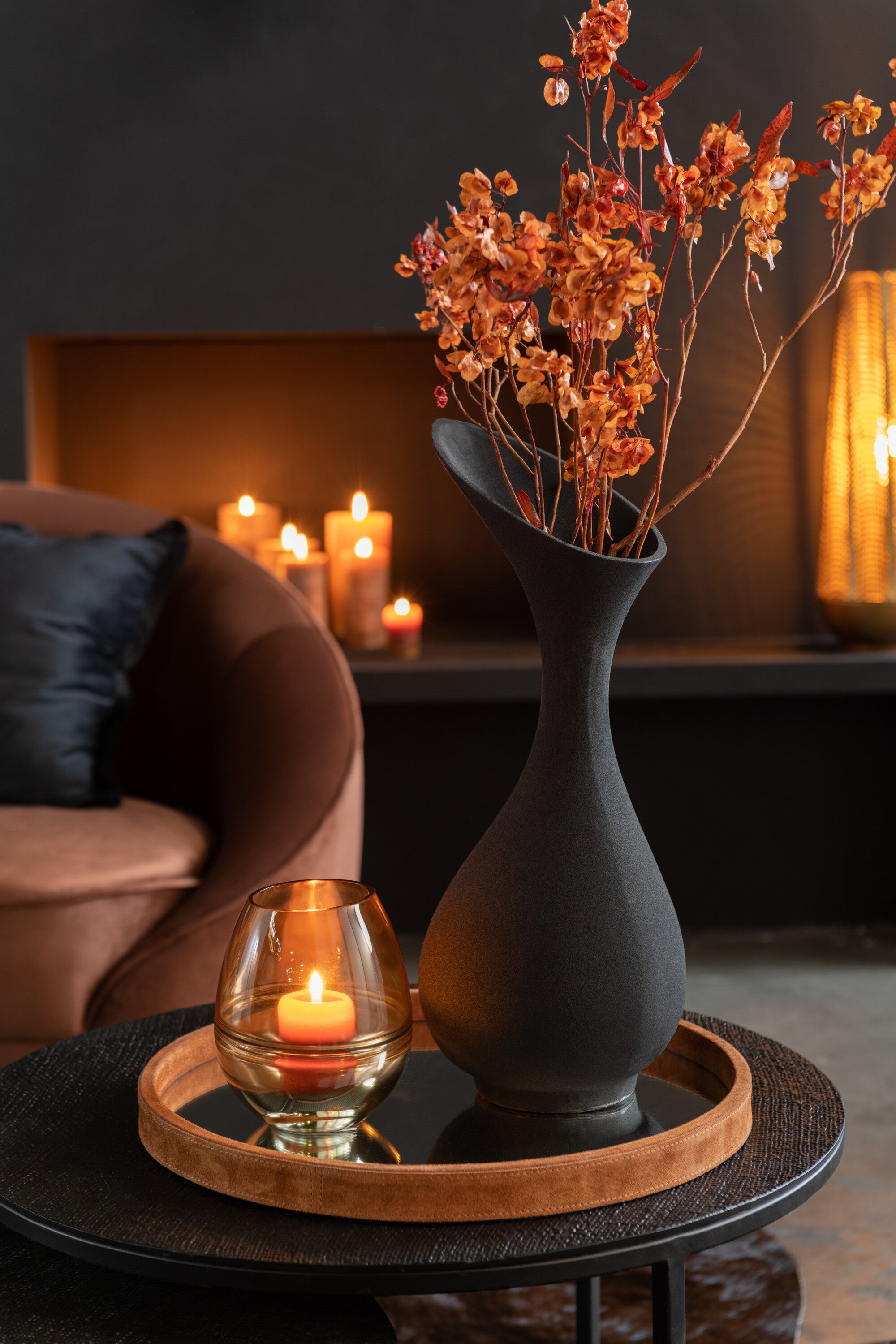 Vaas Olivia Ruw Aluminium Zwart Groot