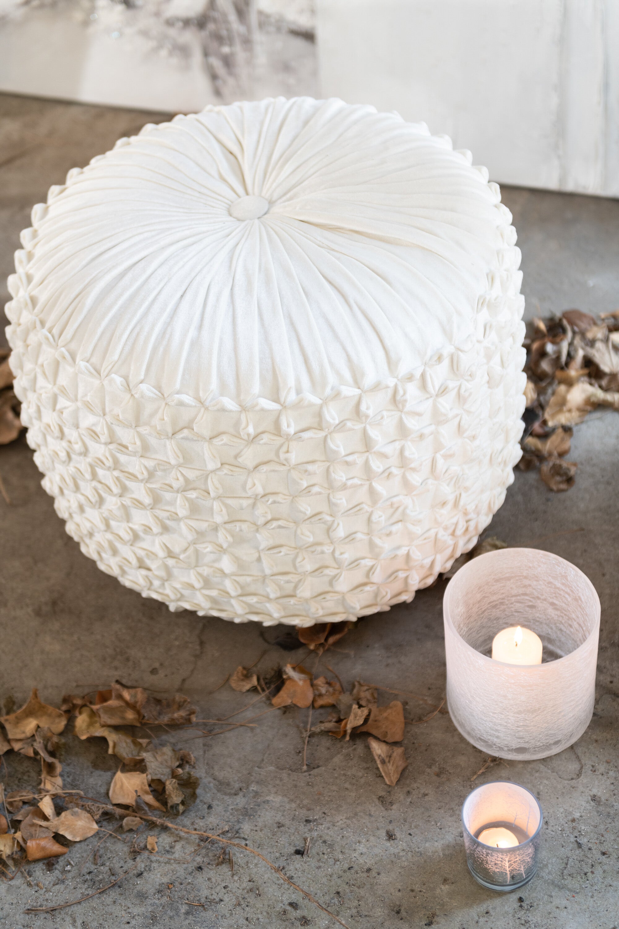 J-Line Lantaarn Cilinder Craquele Glas Mat Wit Medium