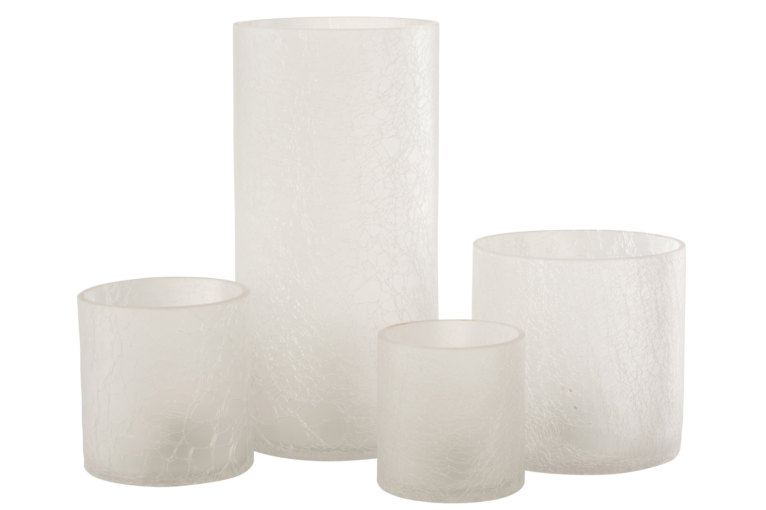 J-Line Lantaarn Cilinder Craquele Glas Mat Wit Extra Large