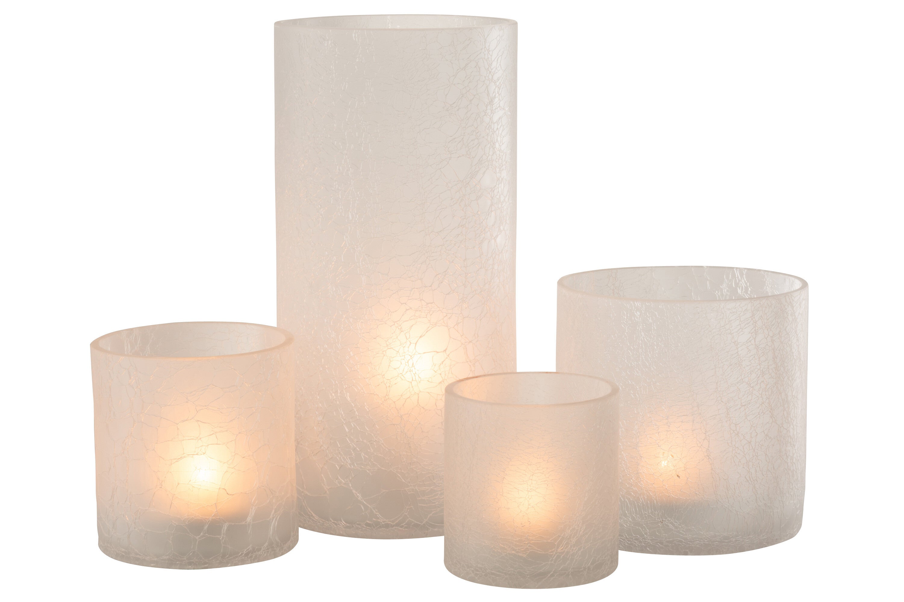 J-Line Lantaarn Cilinder Craquele Glas Mat Wit Extra Large