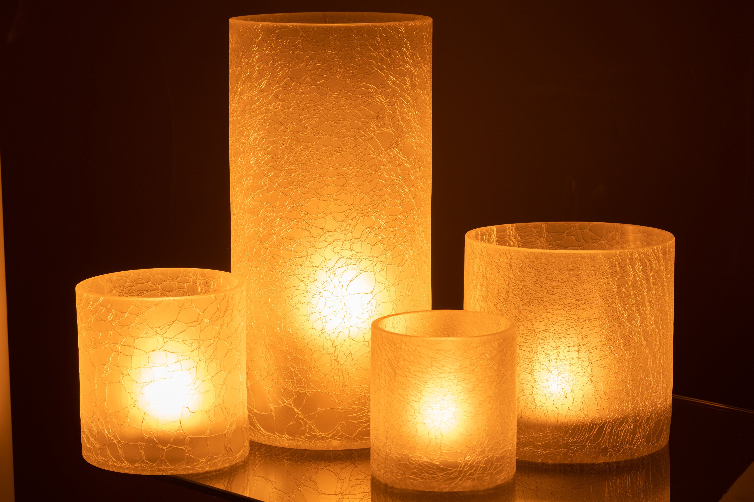 J-Line Lantaarn Cilinder Craquele Glas Mat Wit Extra Large