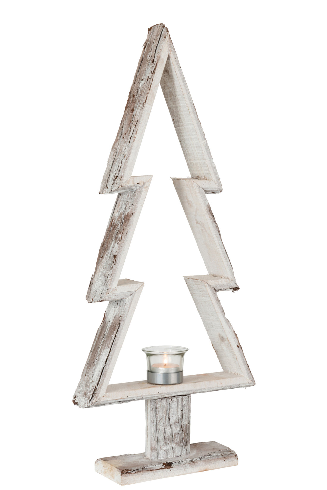 J-Line Tealight Holder Christmas Tree Wood Brown/White Large