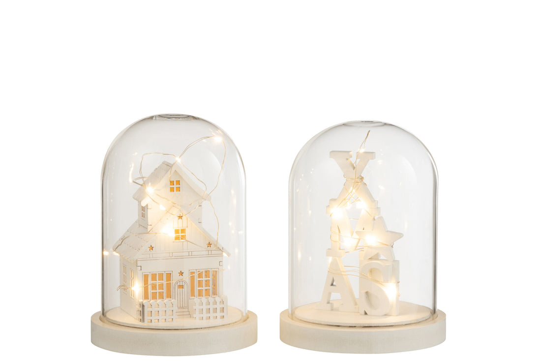 Stolp Winter Led Hout/Glas Wit Assortiment Van 4