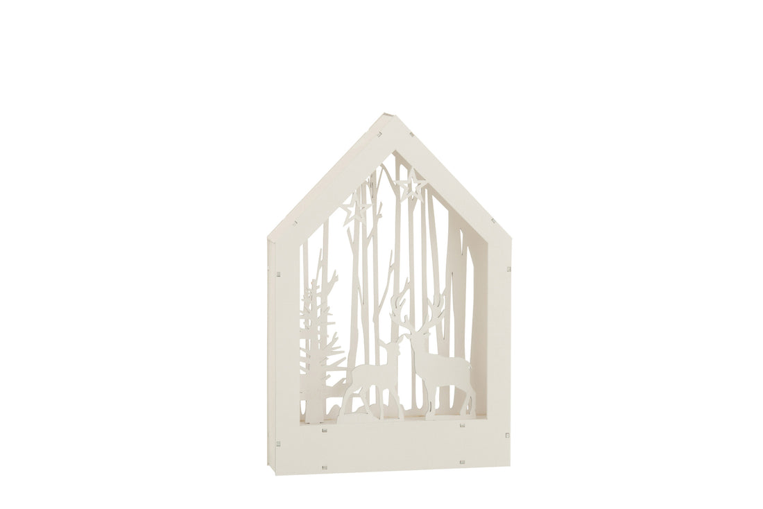 Deco Winter Herten+Bomen Led Hout Wit