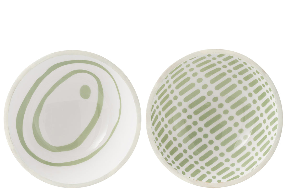 Kom van mangohout Groen/Wit Groot Assortiment Van 2