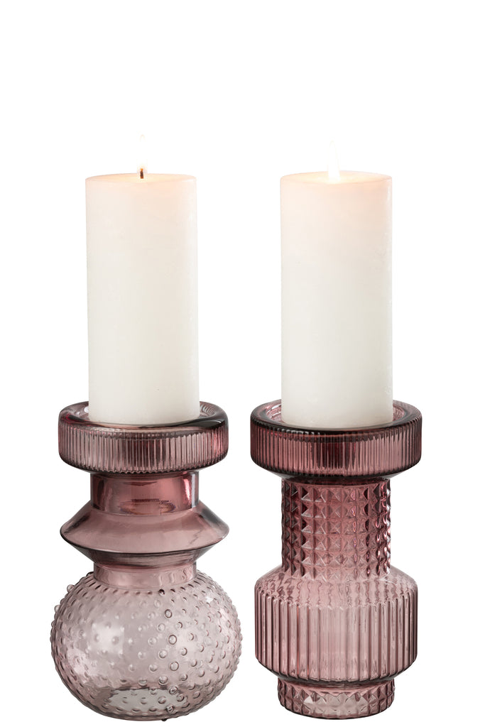 Kaarsenhouder Geometrisch Glas Roze Assortiment Van 2