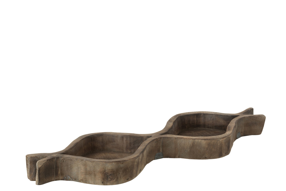 J-Line Decoratie Schaal 2 Vakken Hout Naturel