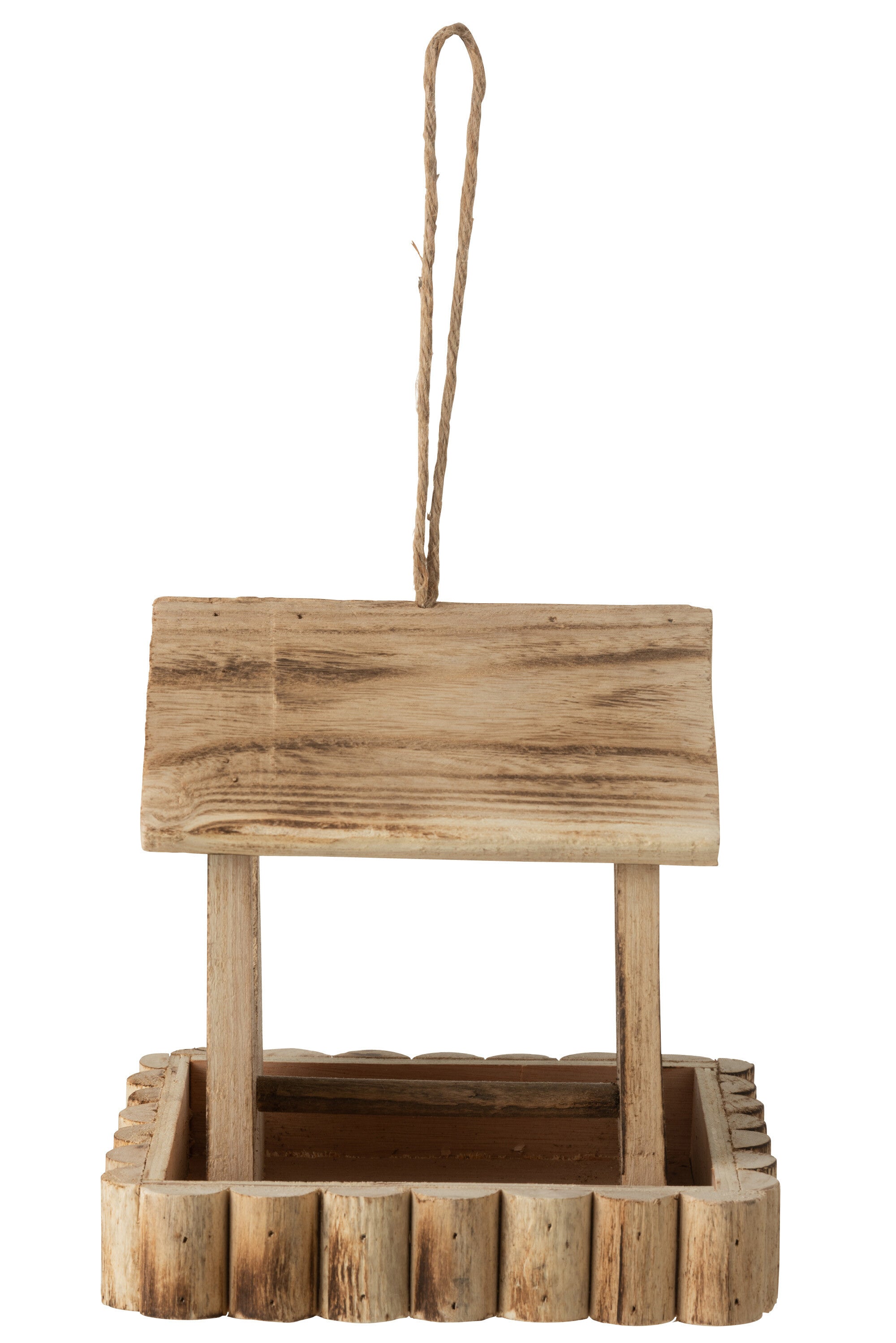 Vogelhuisje met rand van hout in beige kleur.