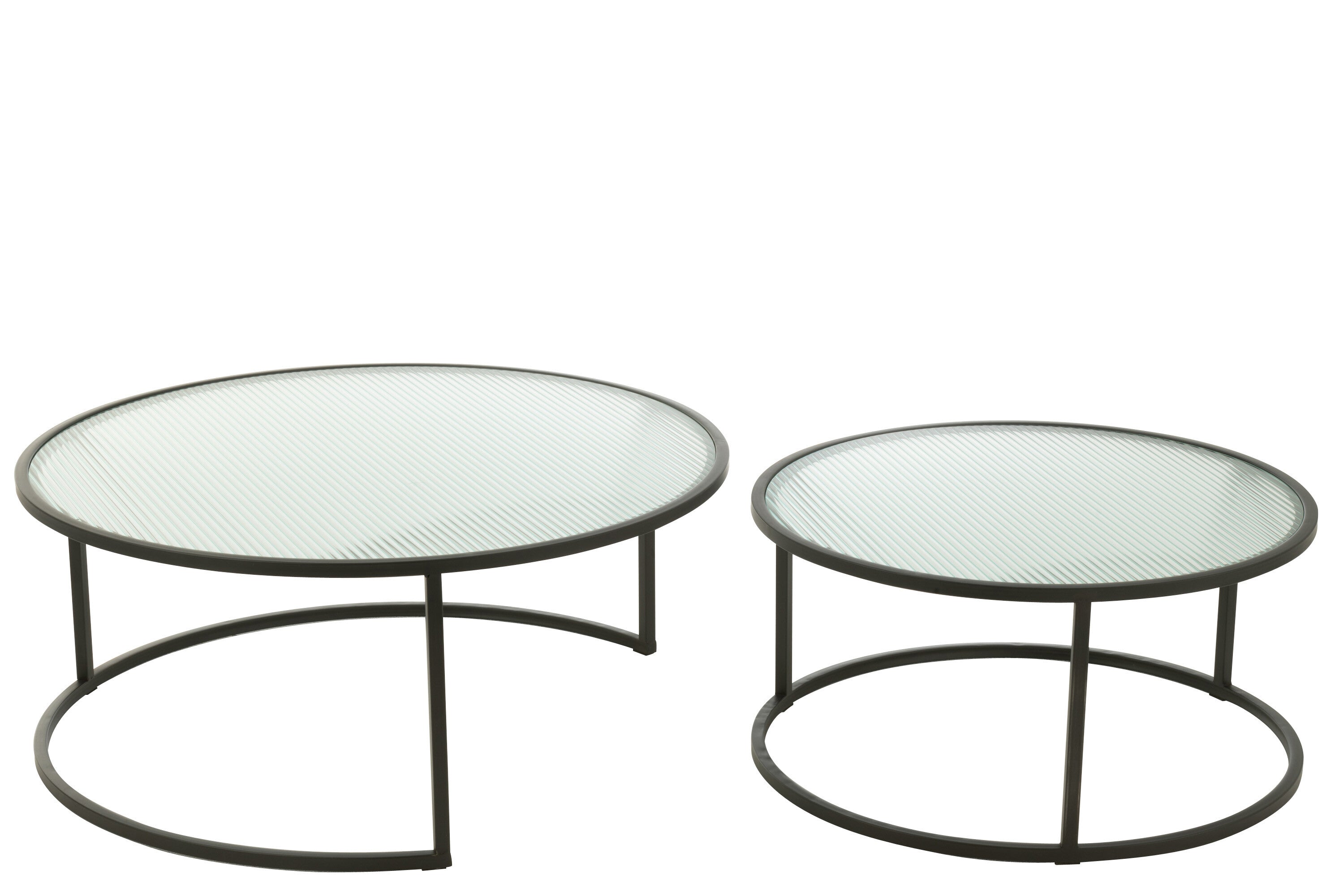Set van 2 salontafels rond metaal/glas zwart