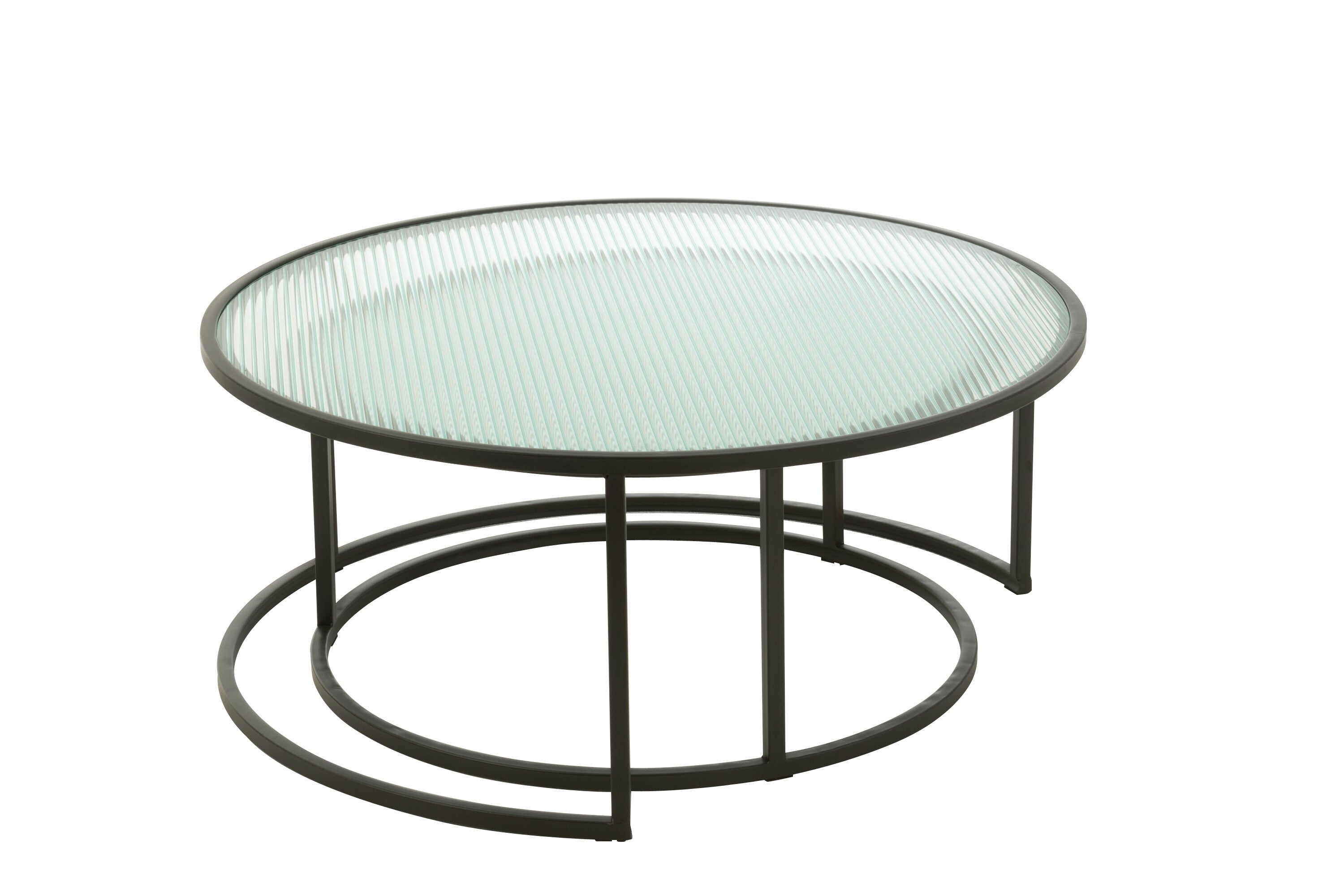 Set van 2 salontafels rond metaal/glas zwart