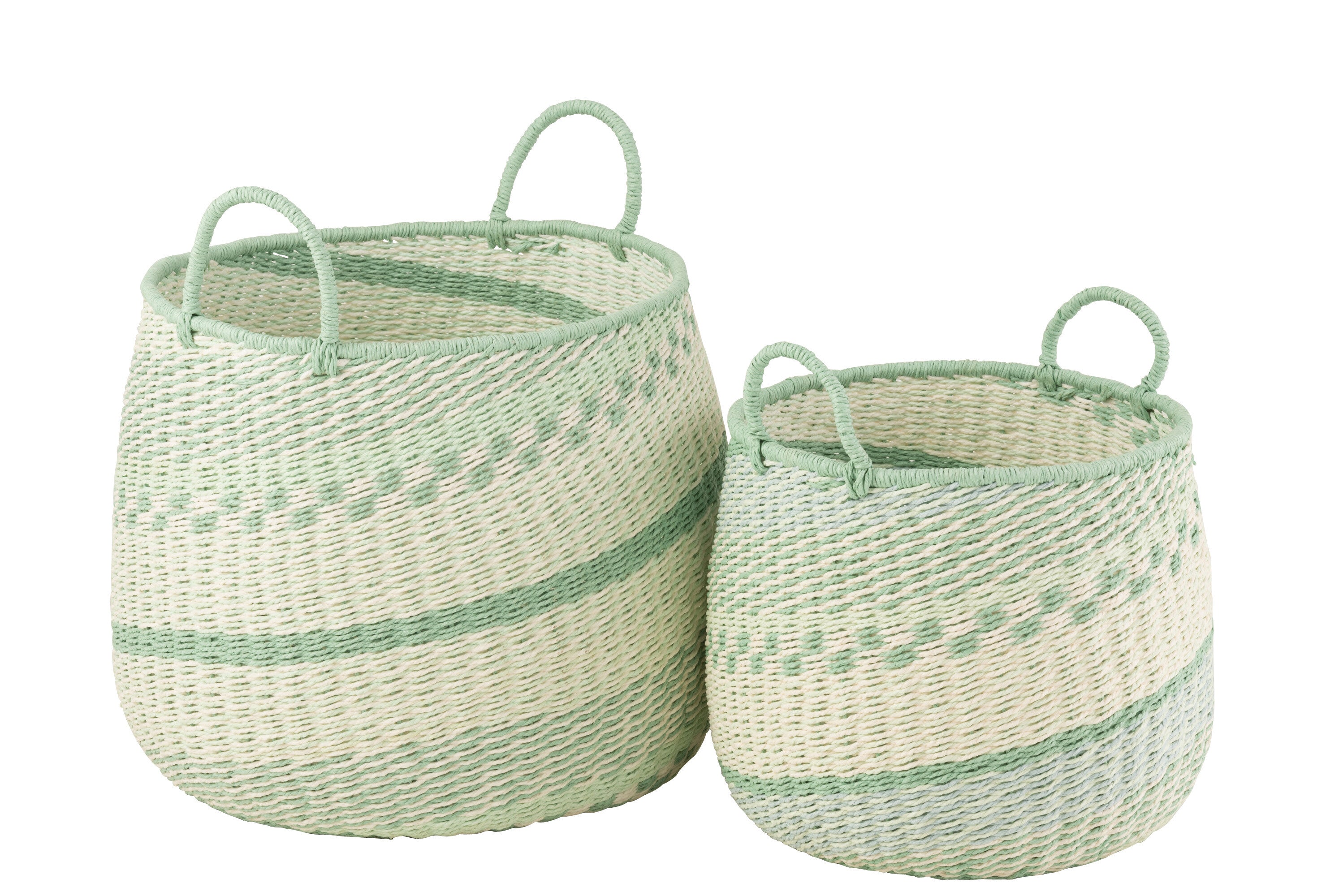 J-Line Set Von 2 Körben+Handgriff Seegras Beige/Grün