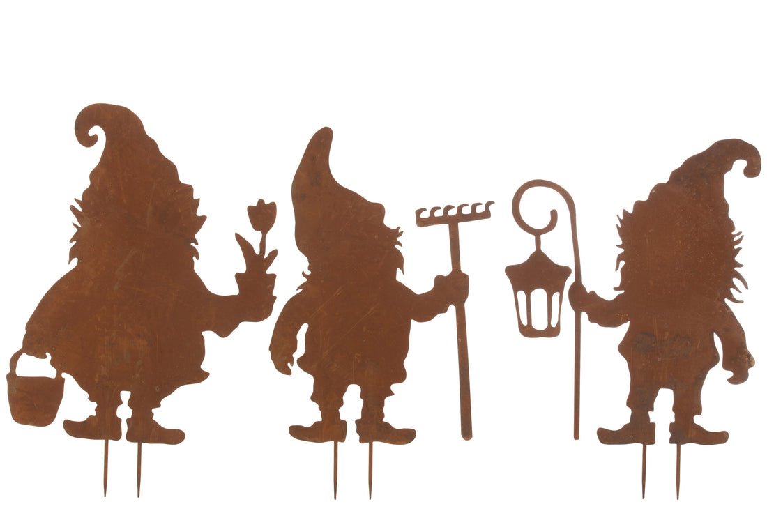 Decoratie Tuinkabouter IJzer Roest Groot Assortiment Van 3