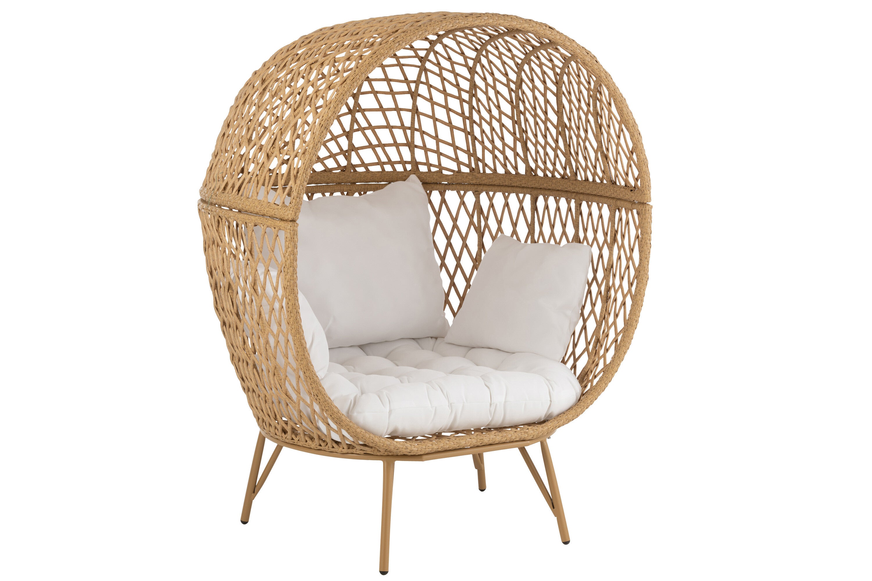 Ligstoel + Kussens Eva Metaal/Riet Beige