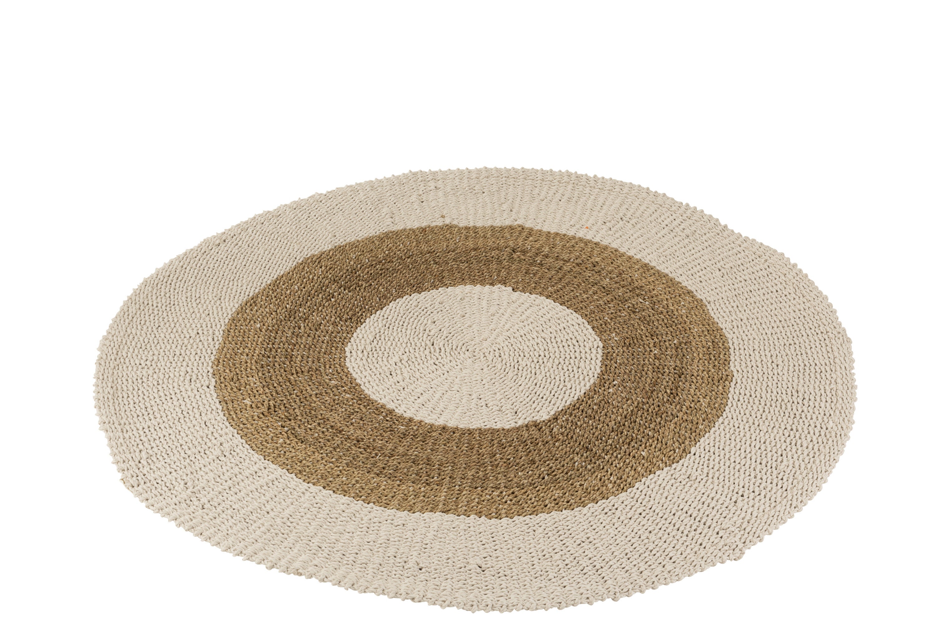 J-Line Tapijt Rond geweven Zeegras Wit/Naturel Medium 150.00 x 150.00 cm