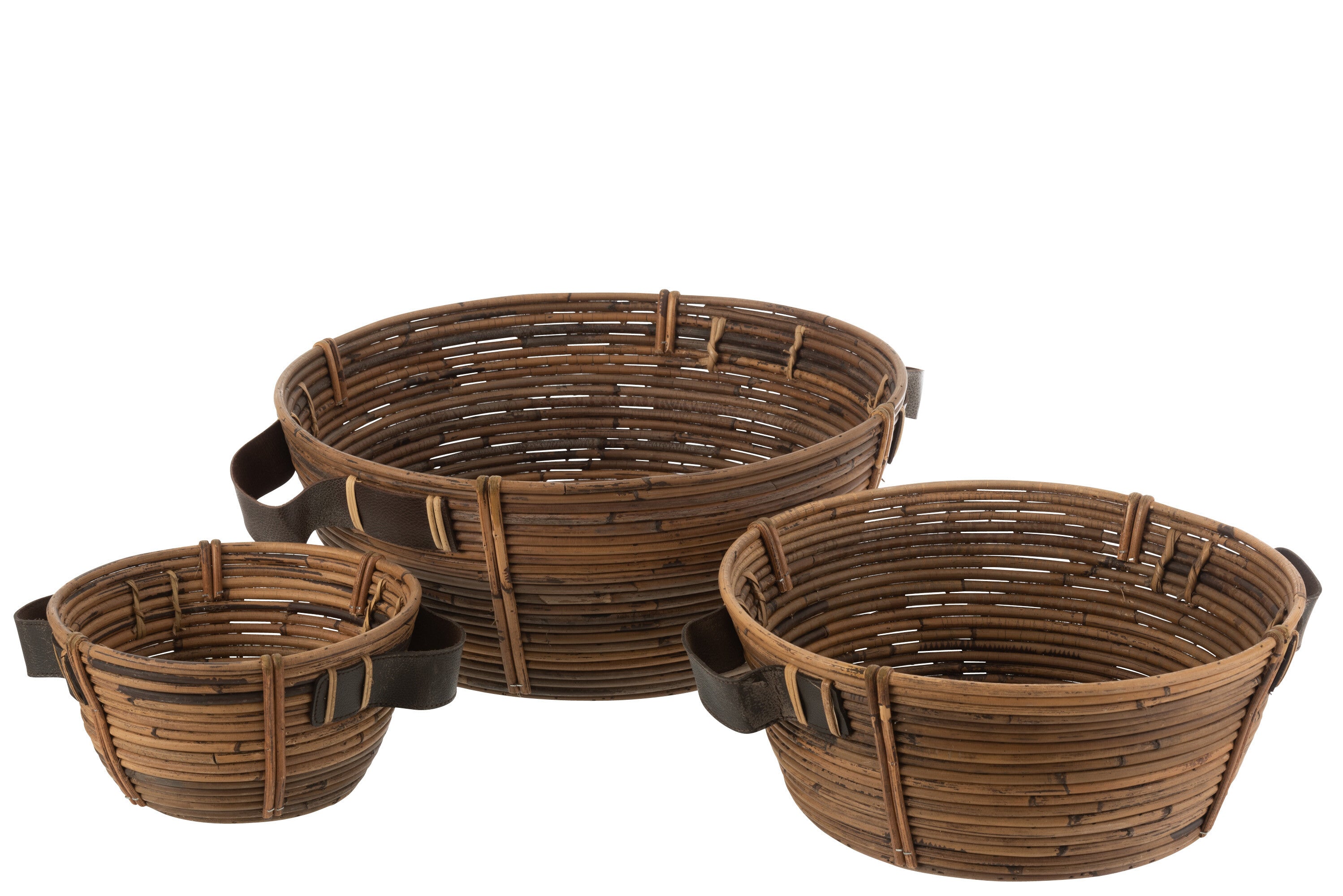 Set van 3 schalen + handvat Rotan Bruin