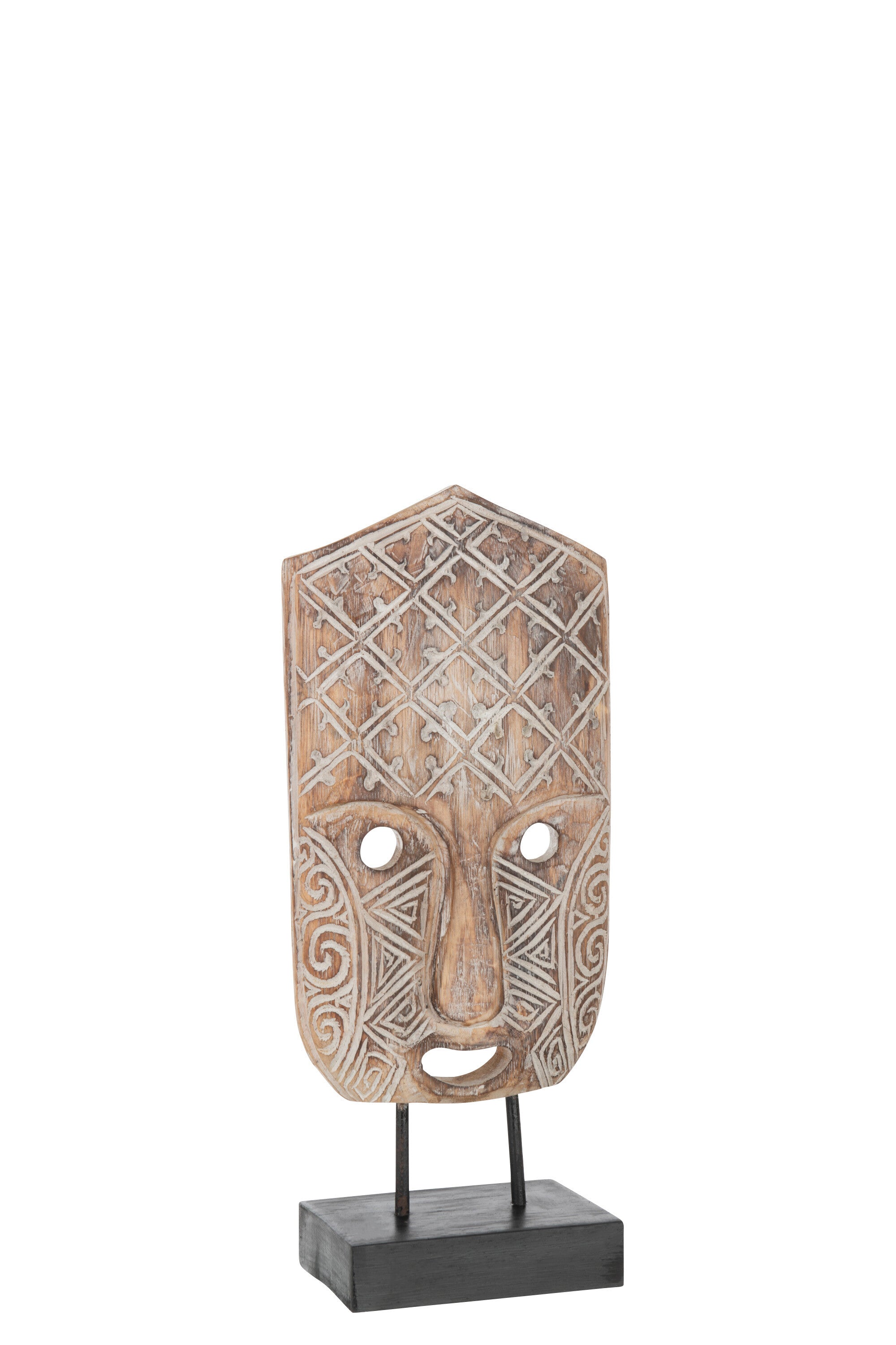J-Line Figuur Masker Primitief Op Voet Alabasia Hout Bruin/Wit Small