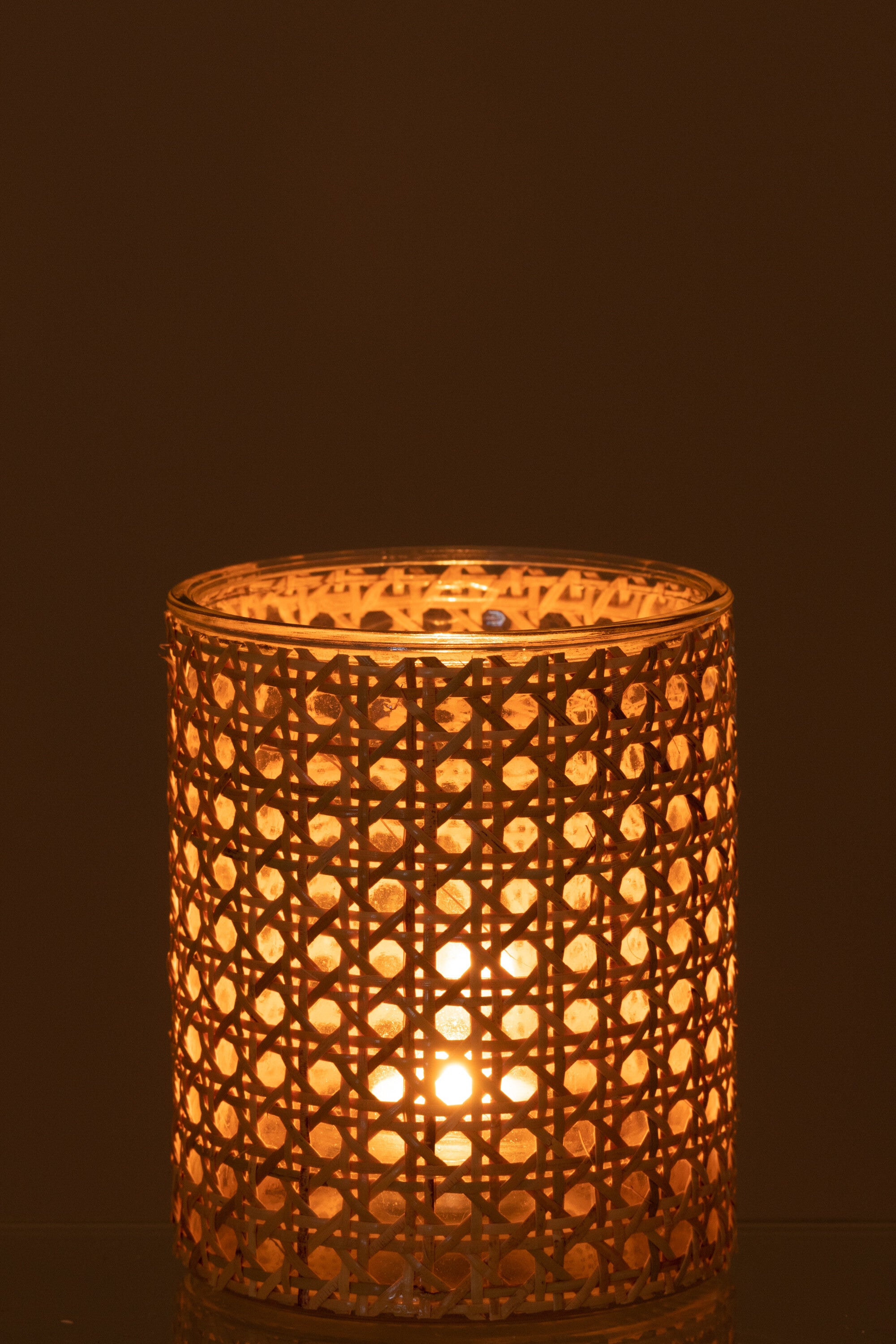 J-Line Theelichthouder Rotan Glas Transparent Large