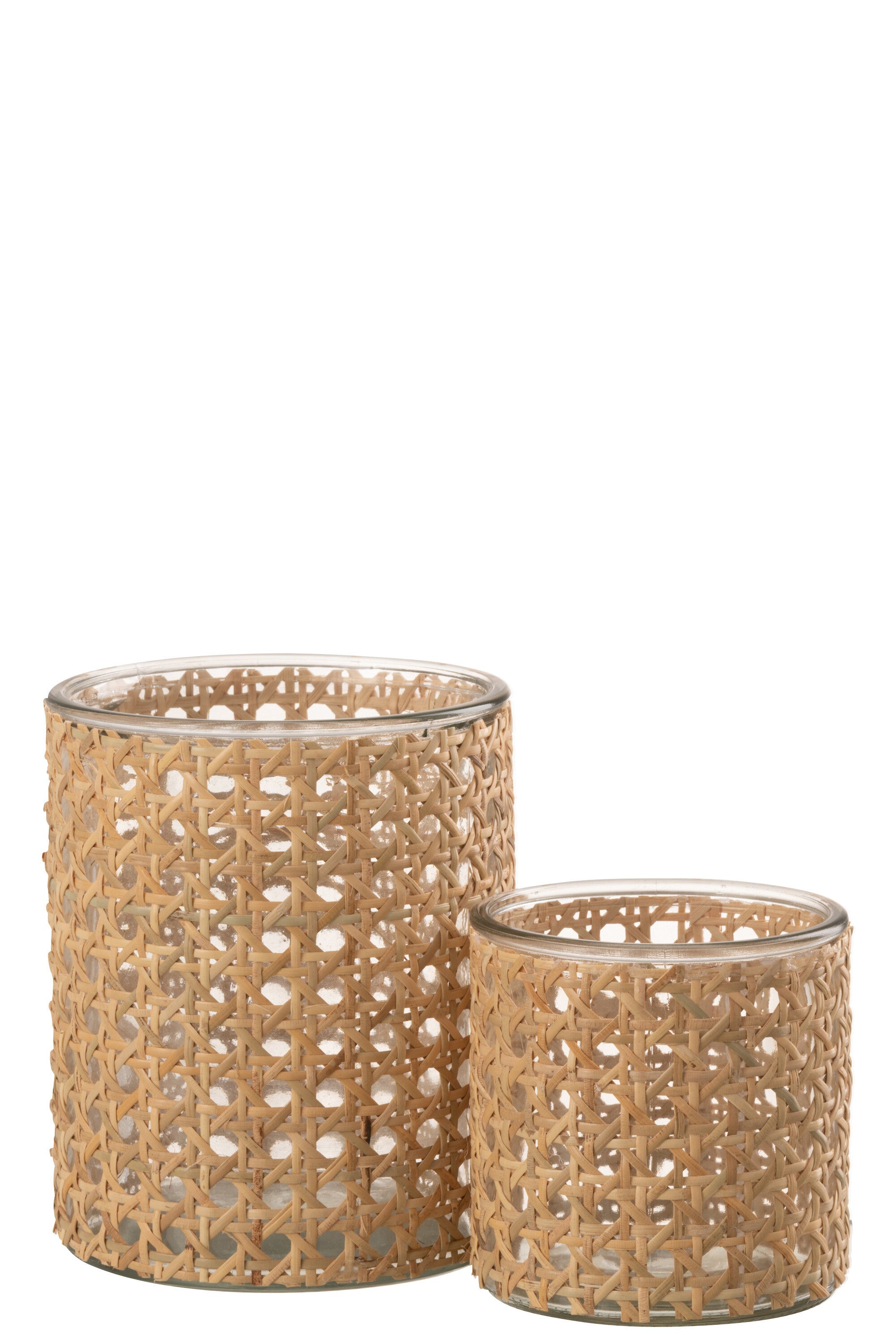 J-Line Theelichthouder Rotan Glas Transparent Large